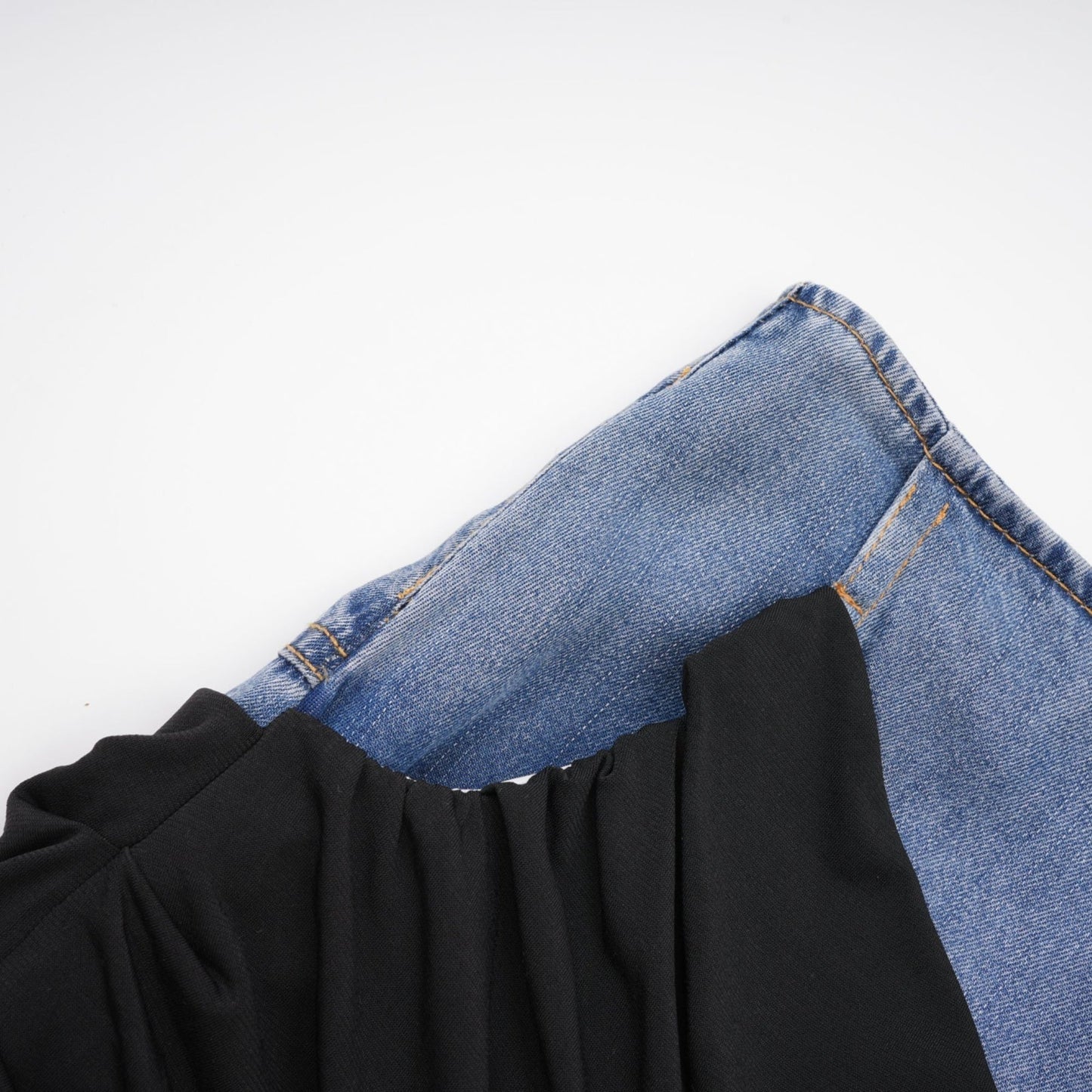 Nala jerseypanelled denim top skirt matching set