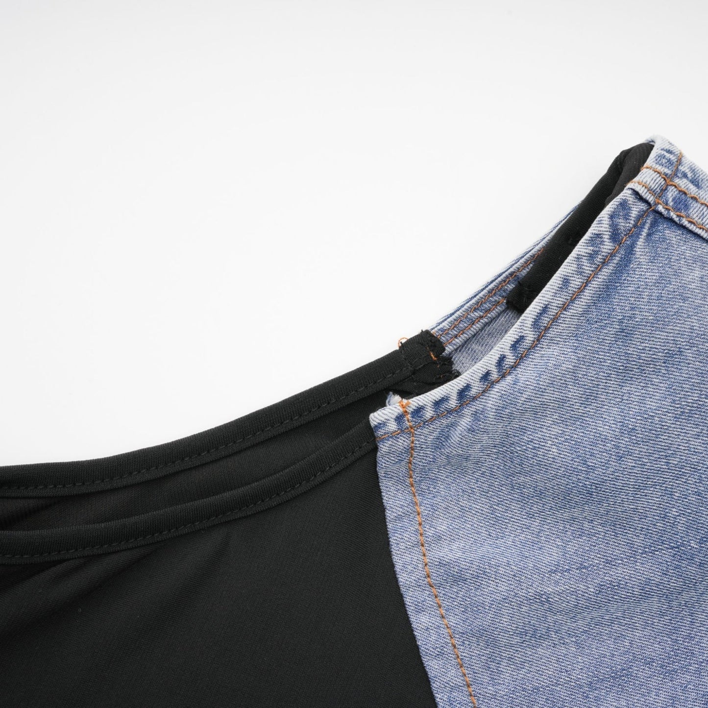 Nala jerseypanelled denim top skirt matching set