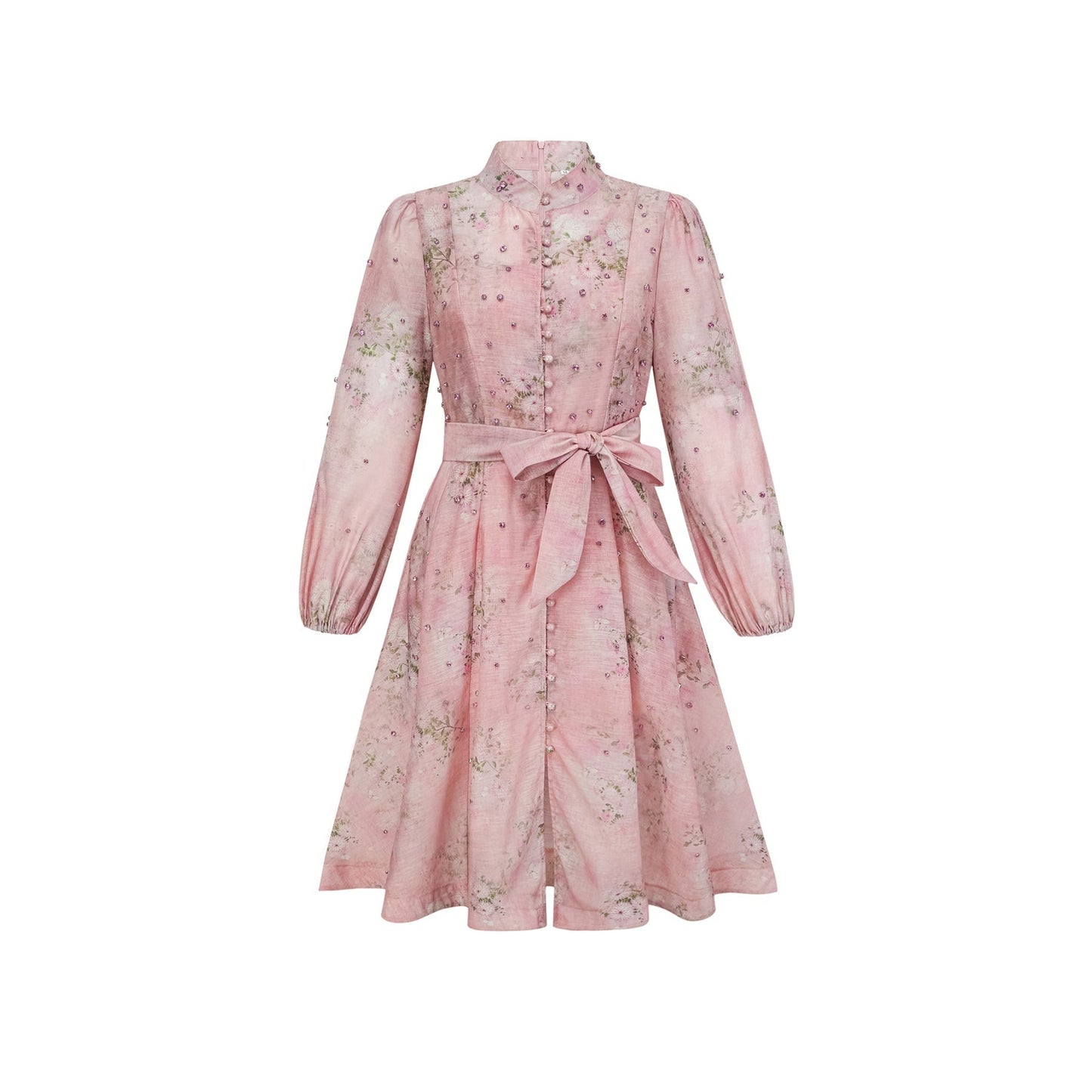 Narcisse pink embellished floralprint mini dress