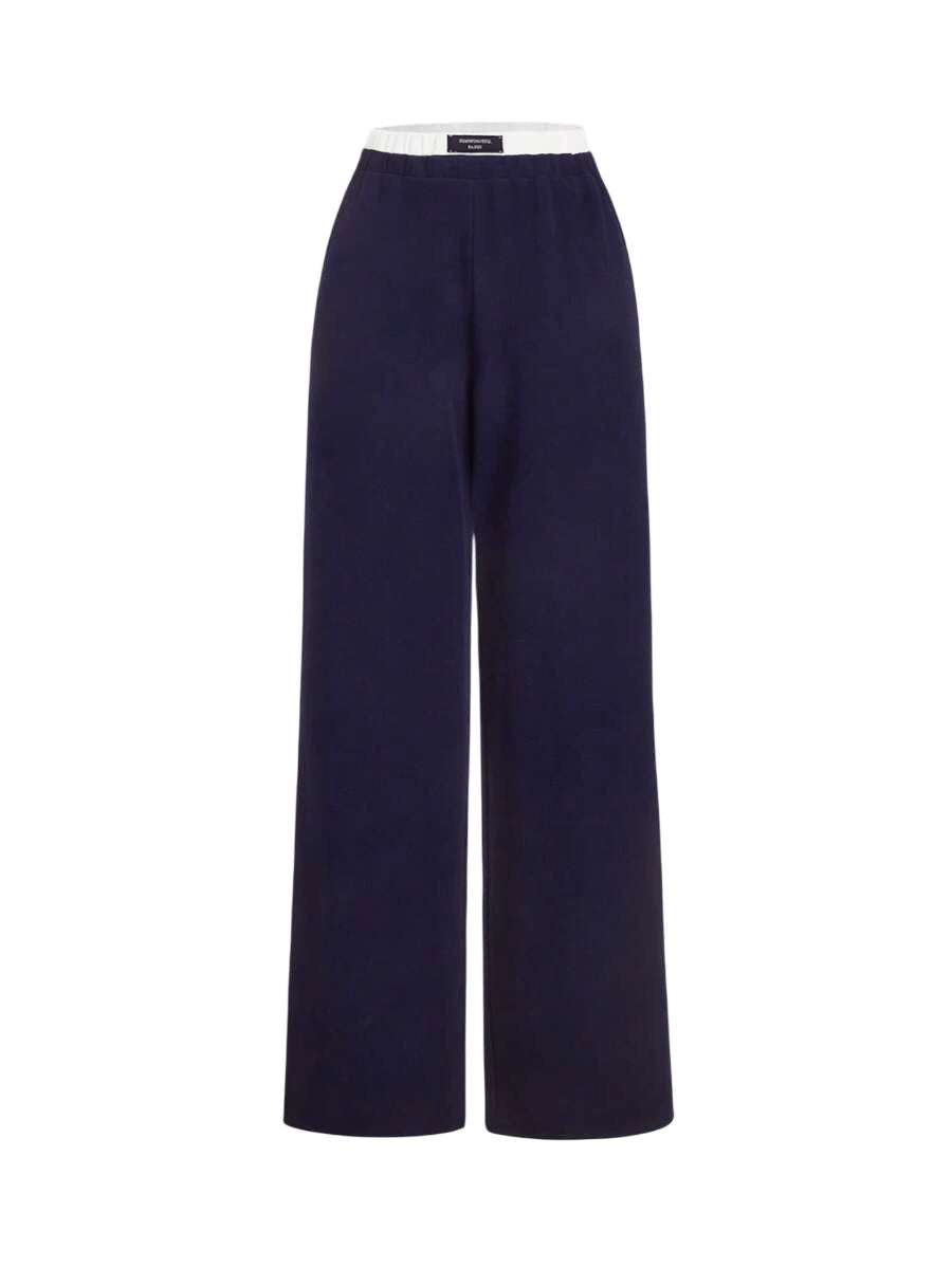 Navy Blue Casual Versatile Contrast Trim Wide Leg Sports Pants For Women