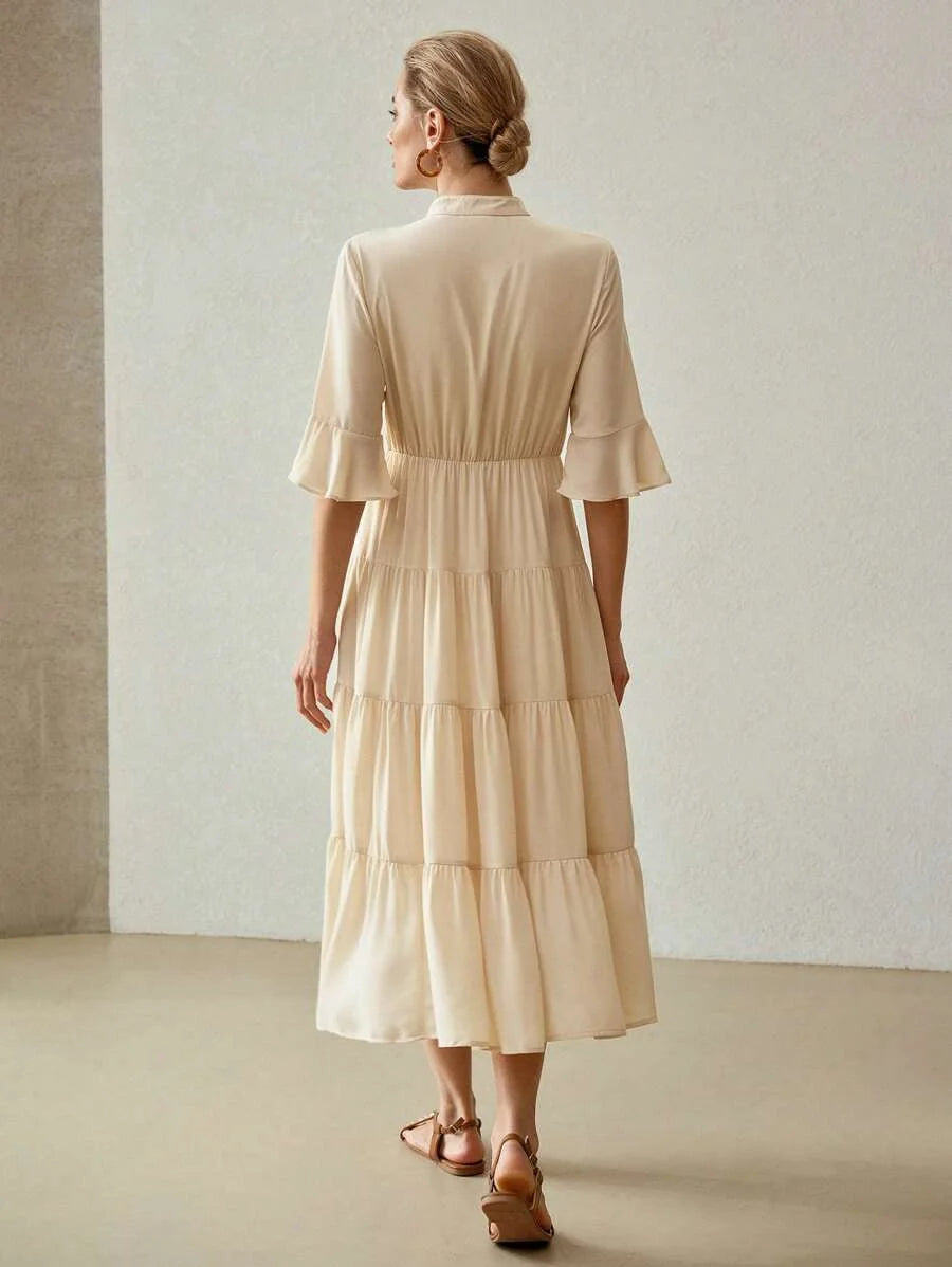 NECK FLARE SLEEVE TIERED HEM DRESSSUMMER OUTFITS