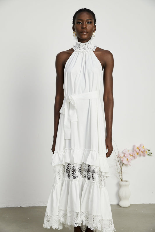 Neri white guipurelace midi dress