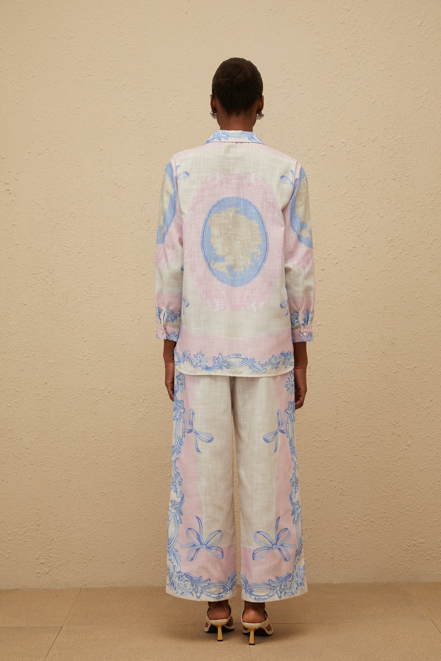 Neutrals Multicolor Hemp Shirt and Trousers Set with Graphic Print