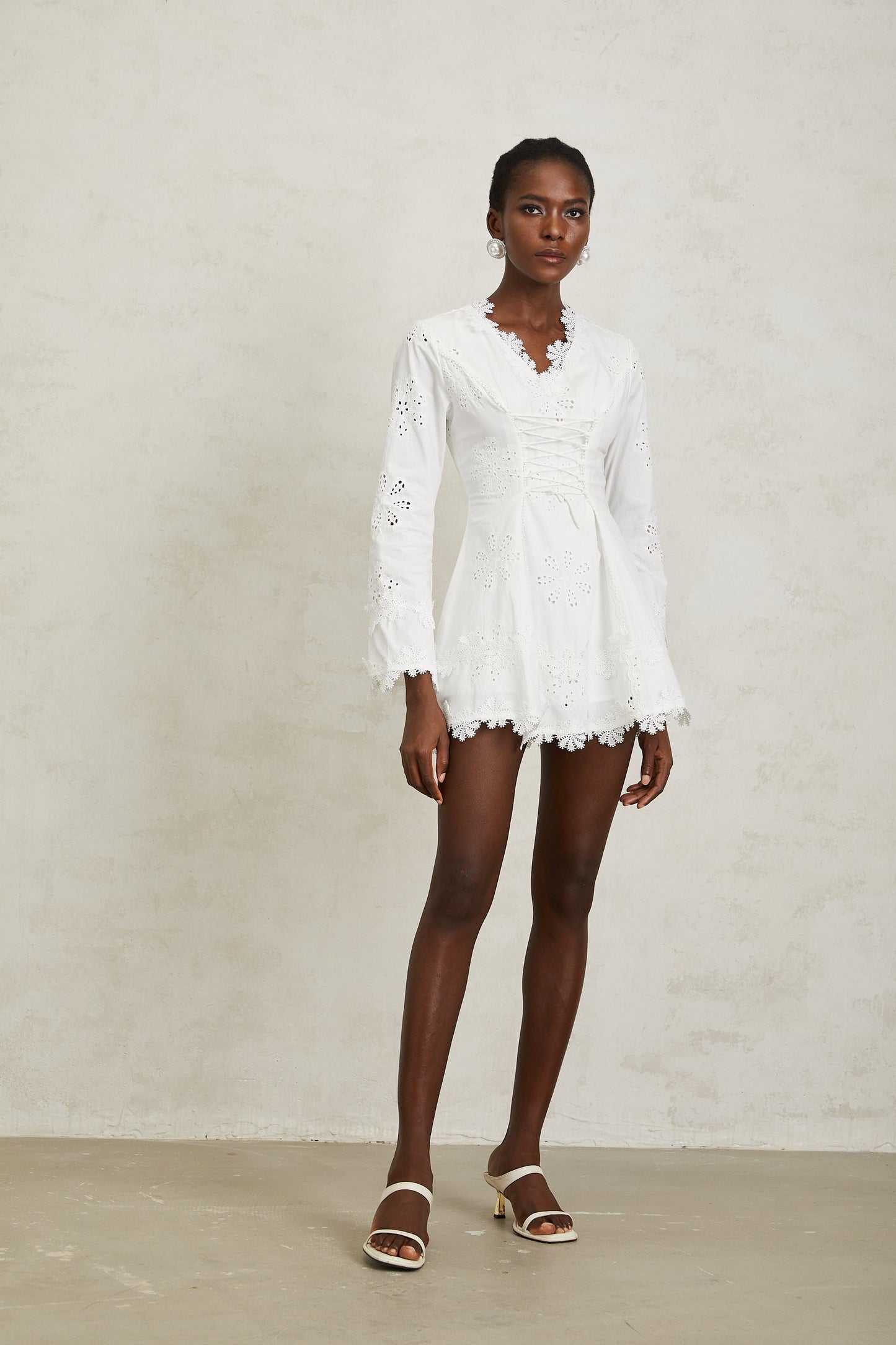Nevaeh White Floral Embroidered Mini Dress