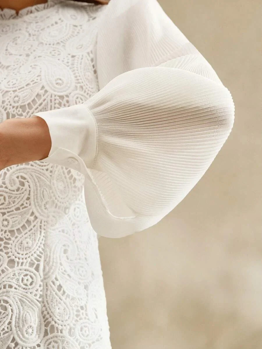 New Elegant White Lace Patchwork Chiffon Mini Dress Work Commute Festival Outfits
