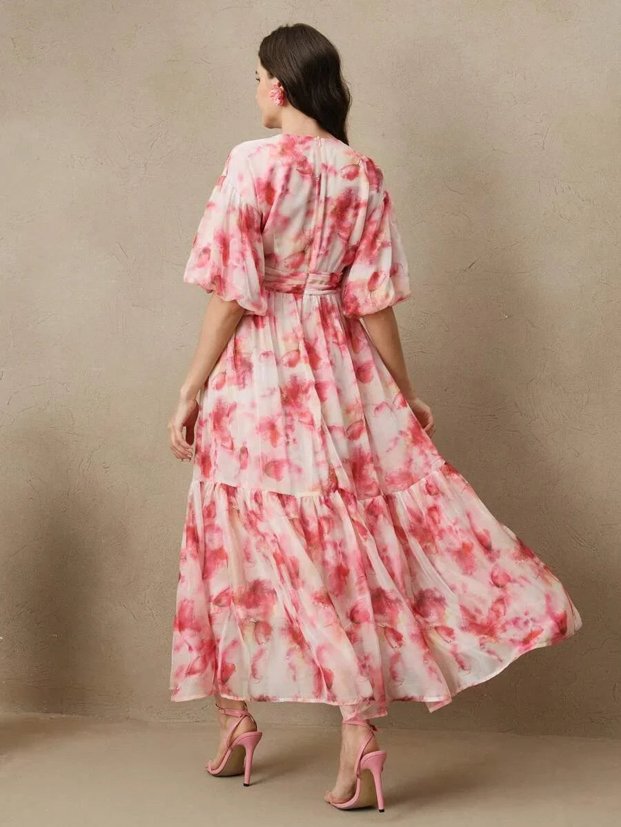 New European And American Design Floral Print Loose Fit Slimming Long Dress Suitable For