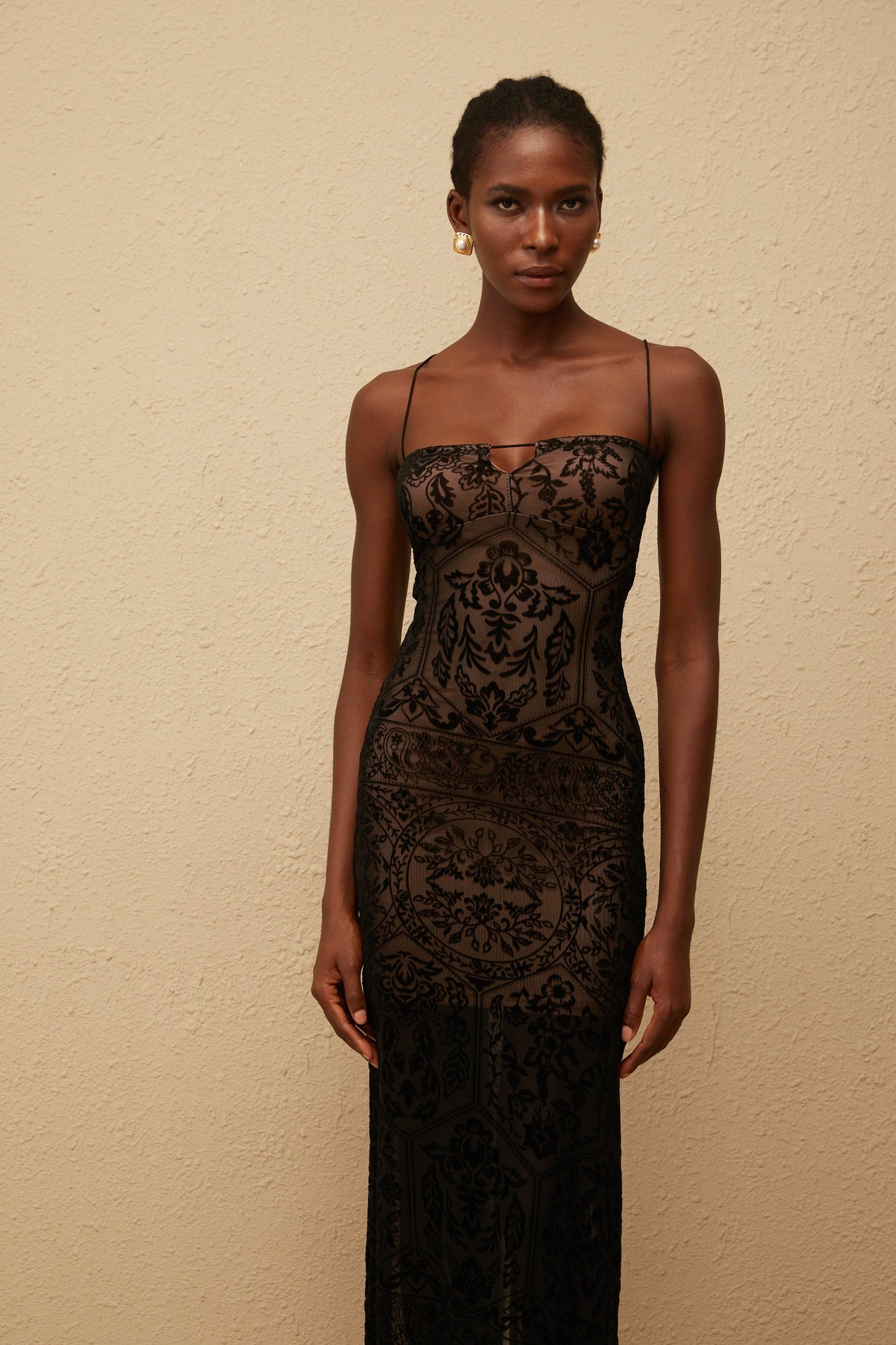 Nikolleta Black Floral Lace Maxi Dress