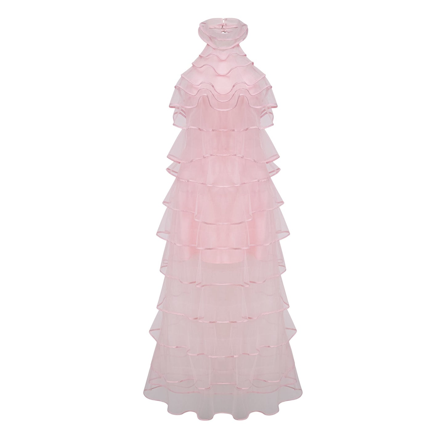 Nonchalante Pink Tiered Halterneck Maxi Dress