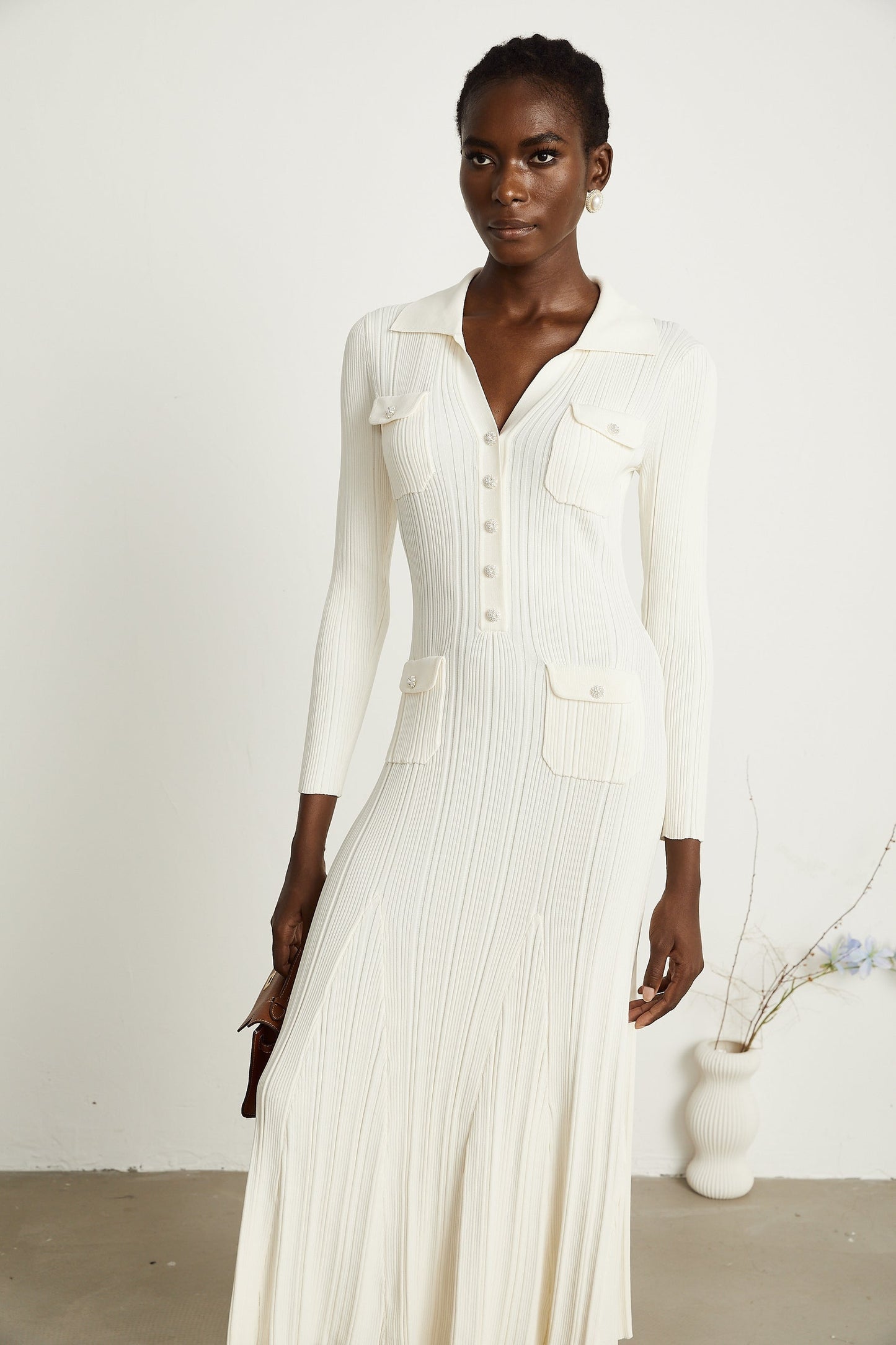 Nouria white mermaidhem knit midi dress