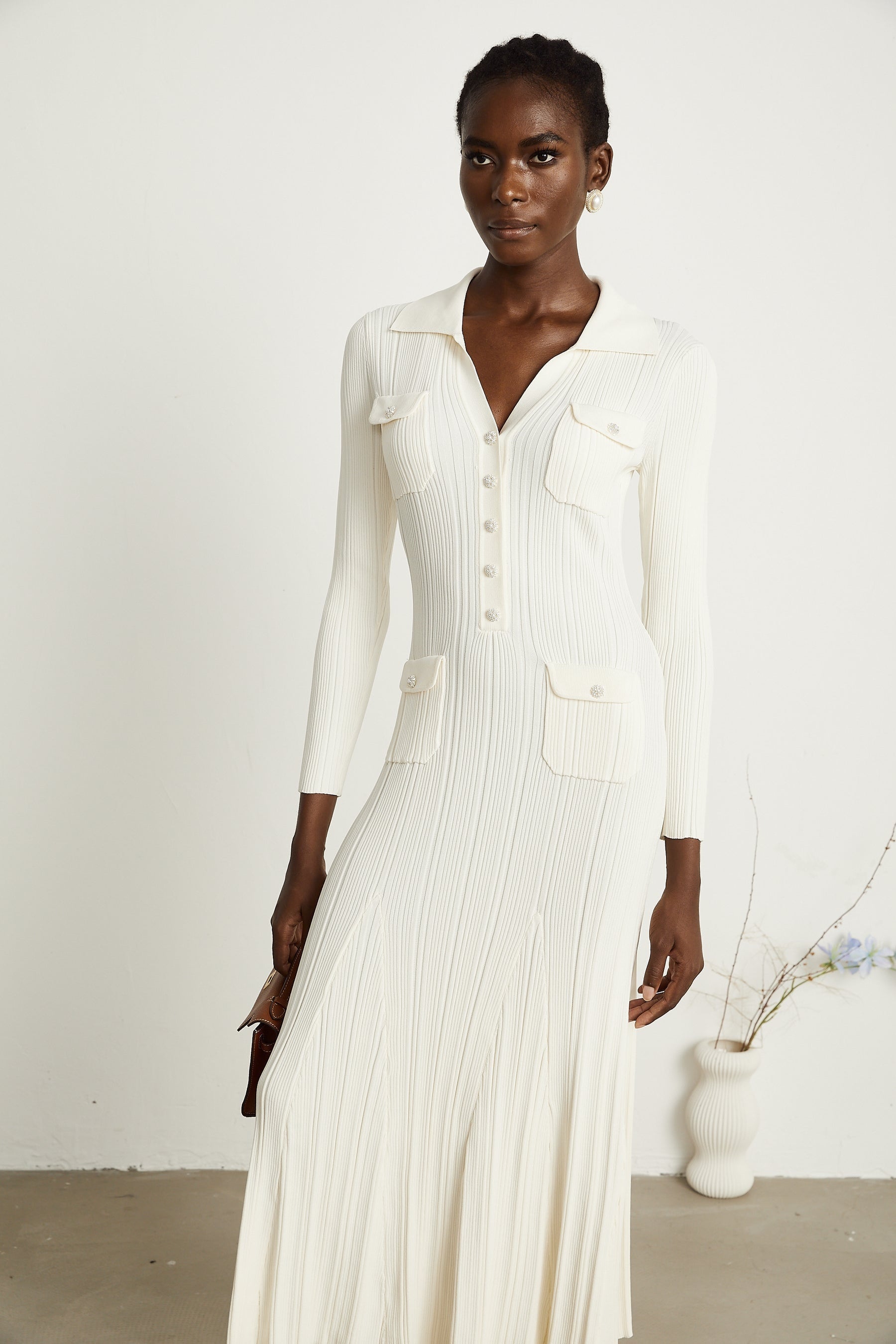 Nouria white mermaidhem knit midi dress