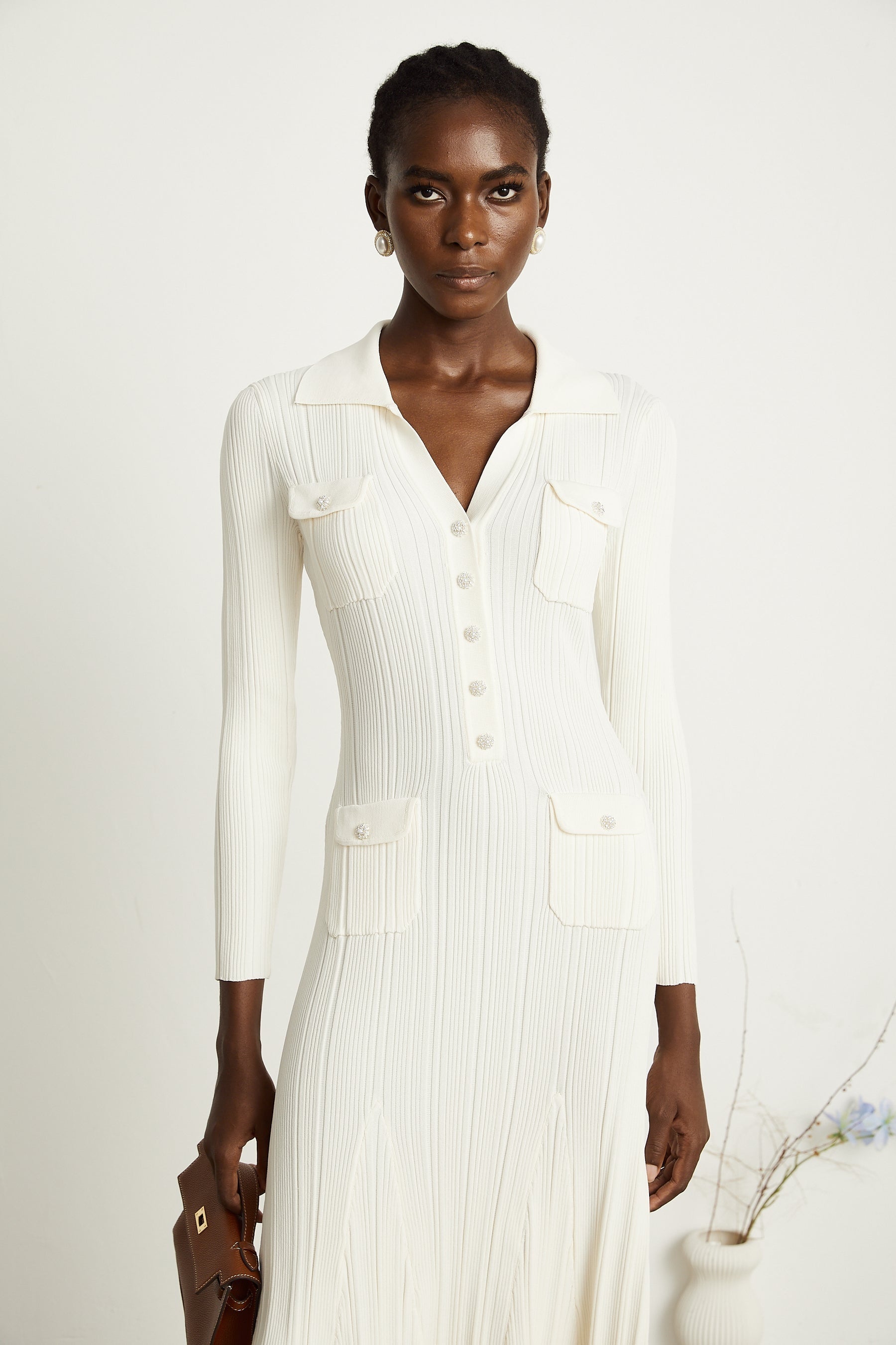 Nouria white mermaidhem knit midi dress