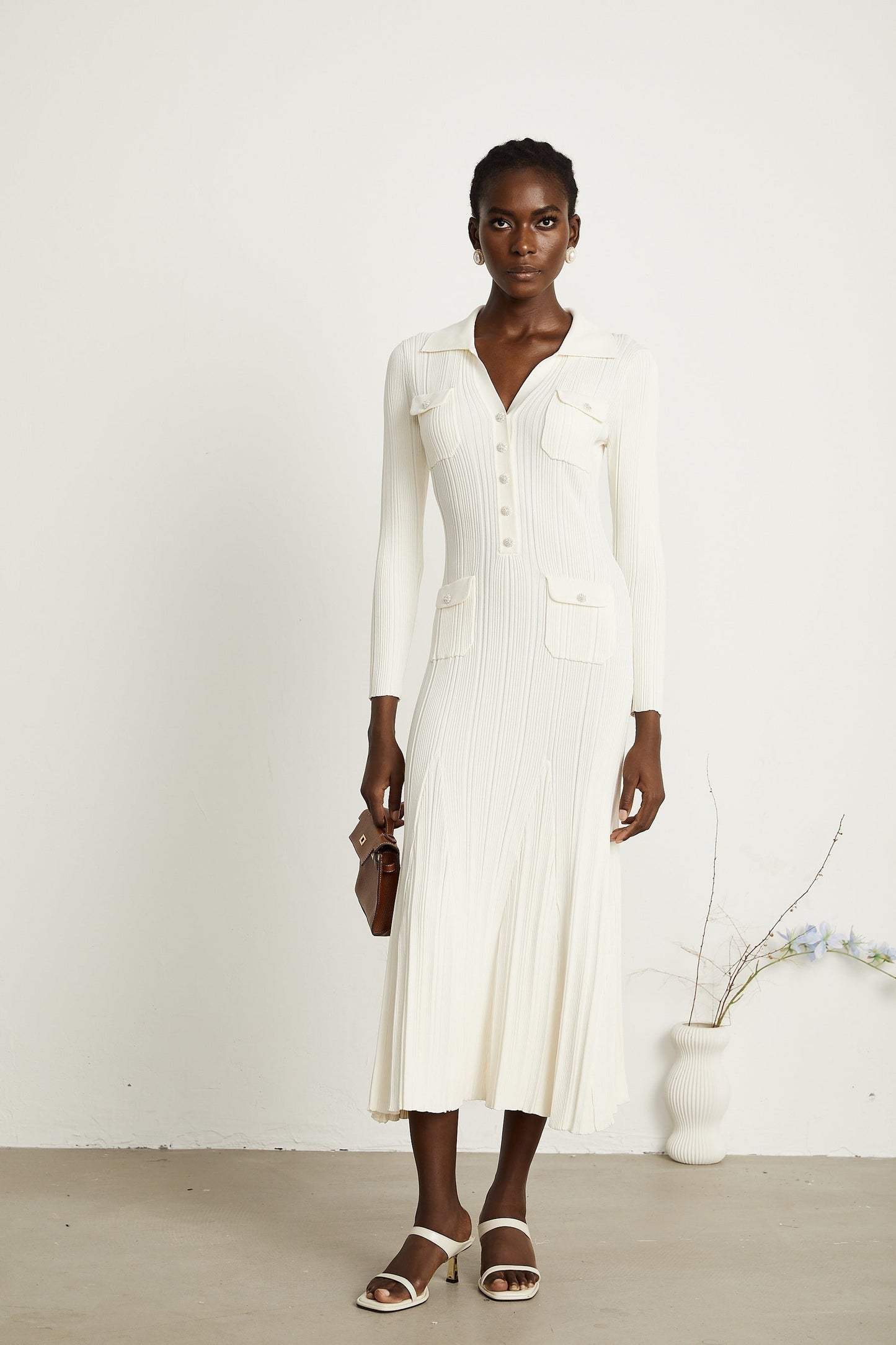 Nouria white mermaidhem knit midi dress