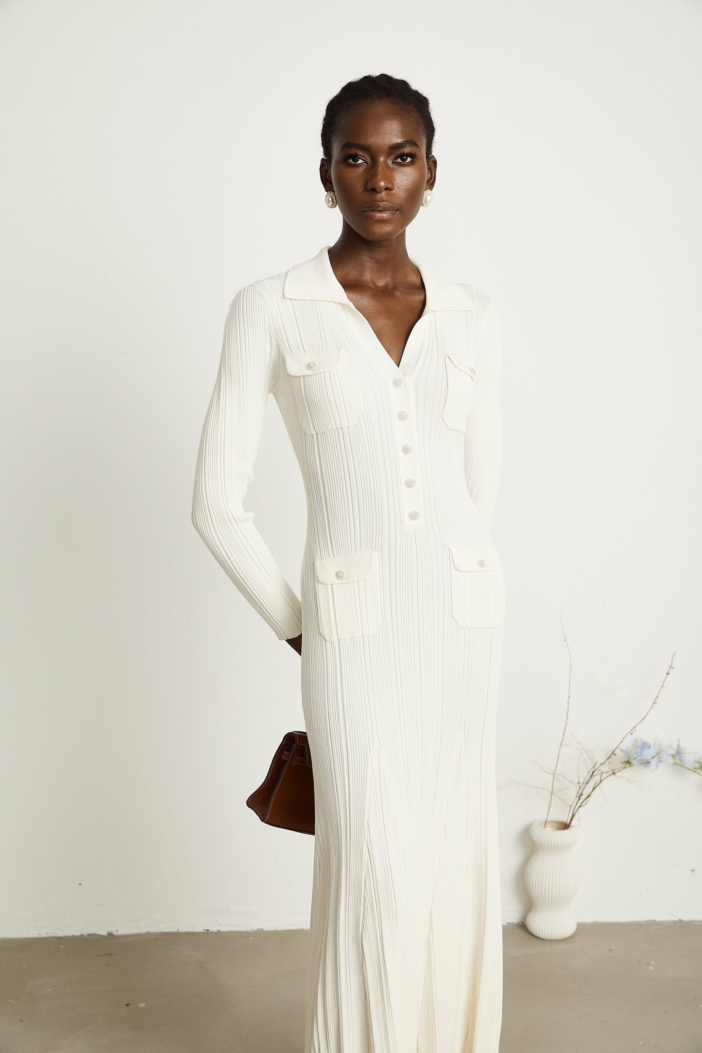 Nouria white mermaidhem knit midi dress