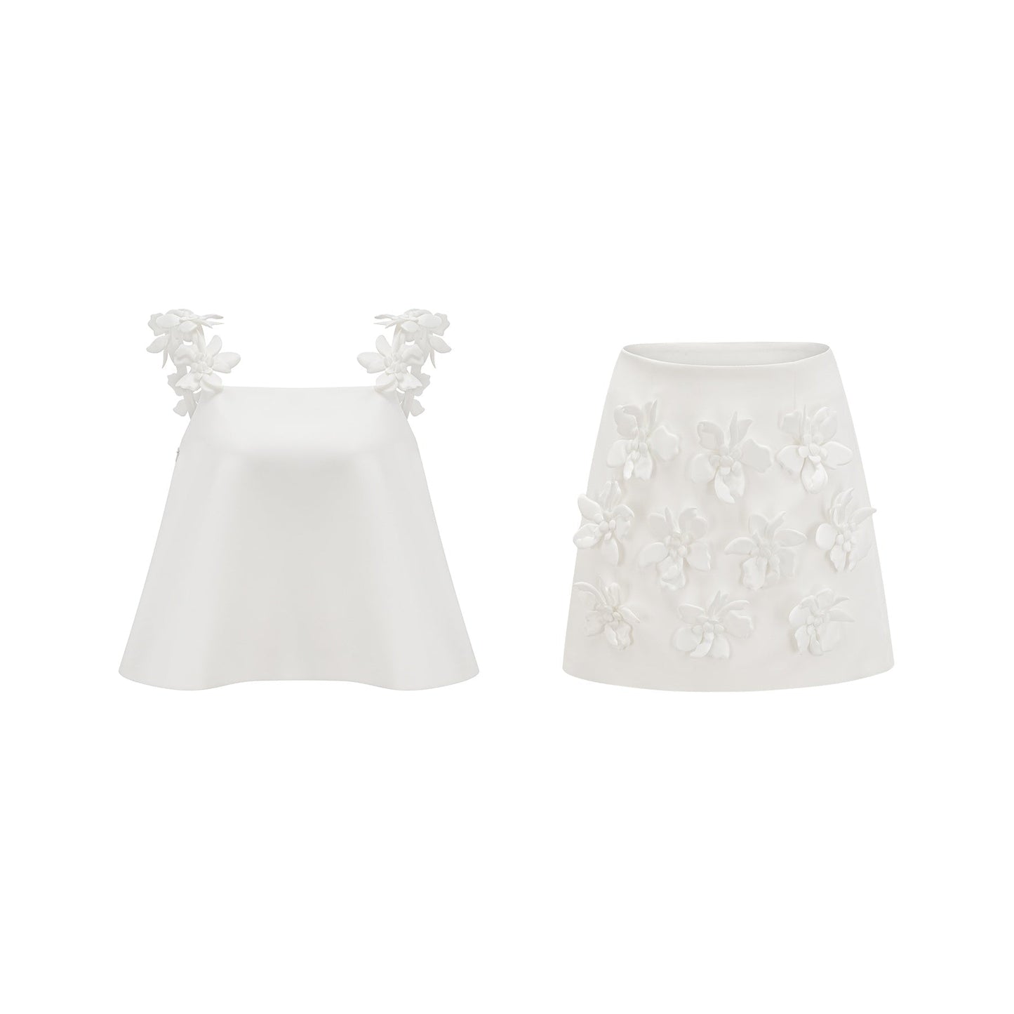 Odette white fauxfloral top skirt matching set