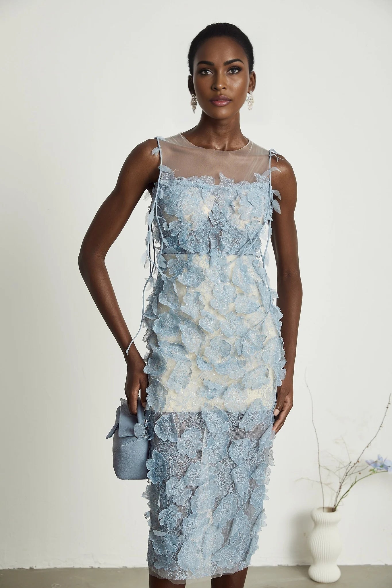 Olessia fauxflower lace midi dress
