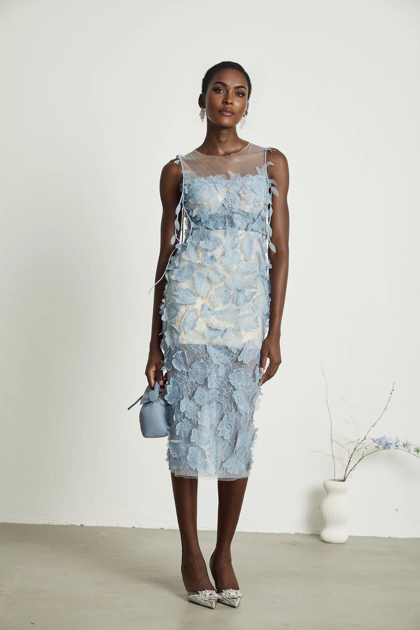 Olessia fauxflower lace midi dress