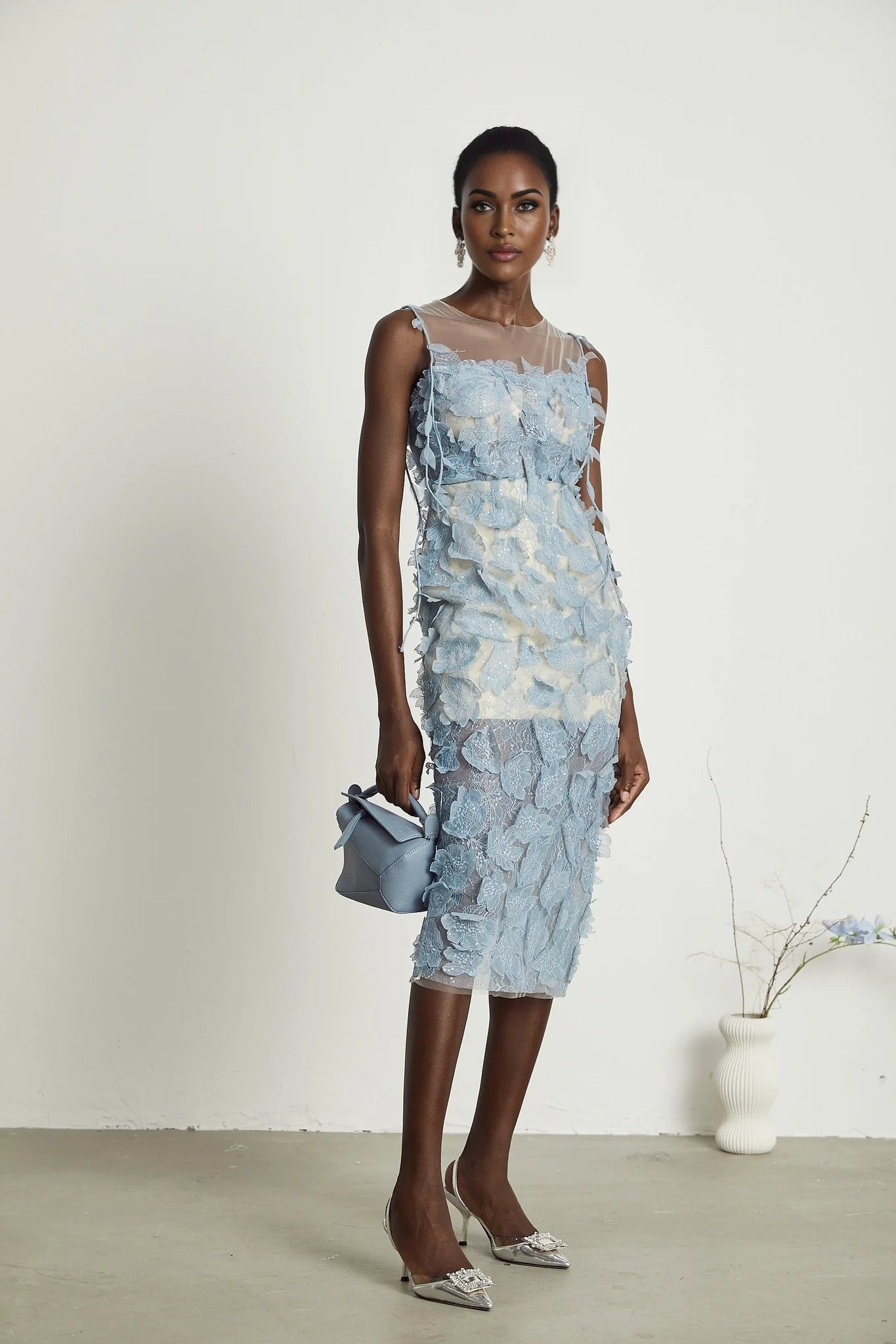 Olessia fauxflower lace midi dress