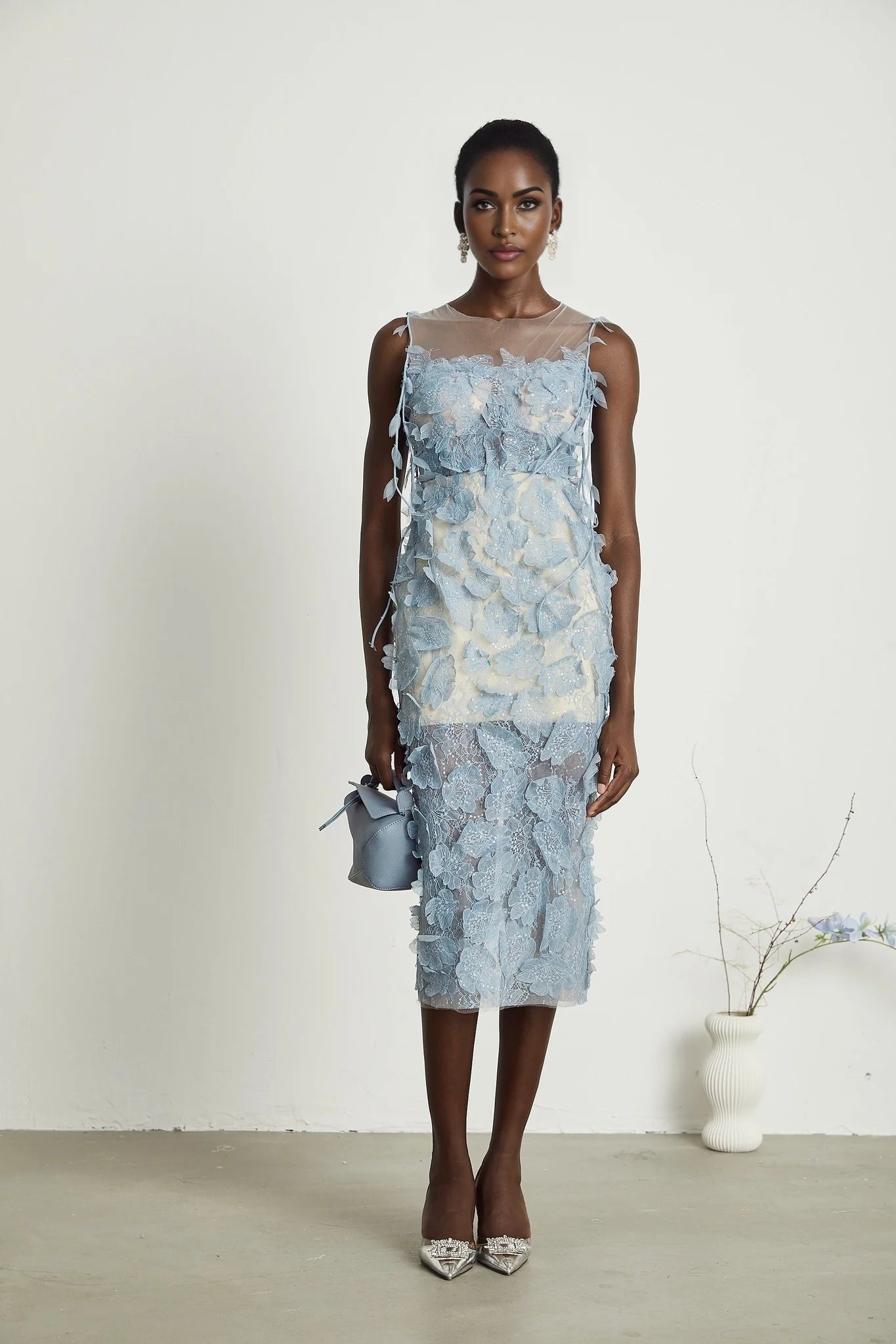 Olessia fauxflower lace midi dress