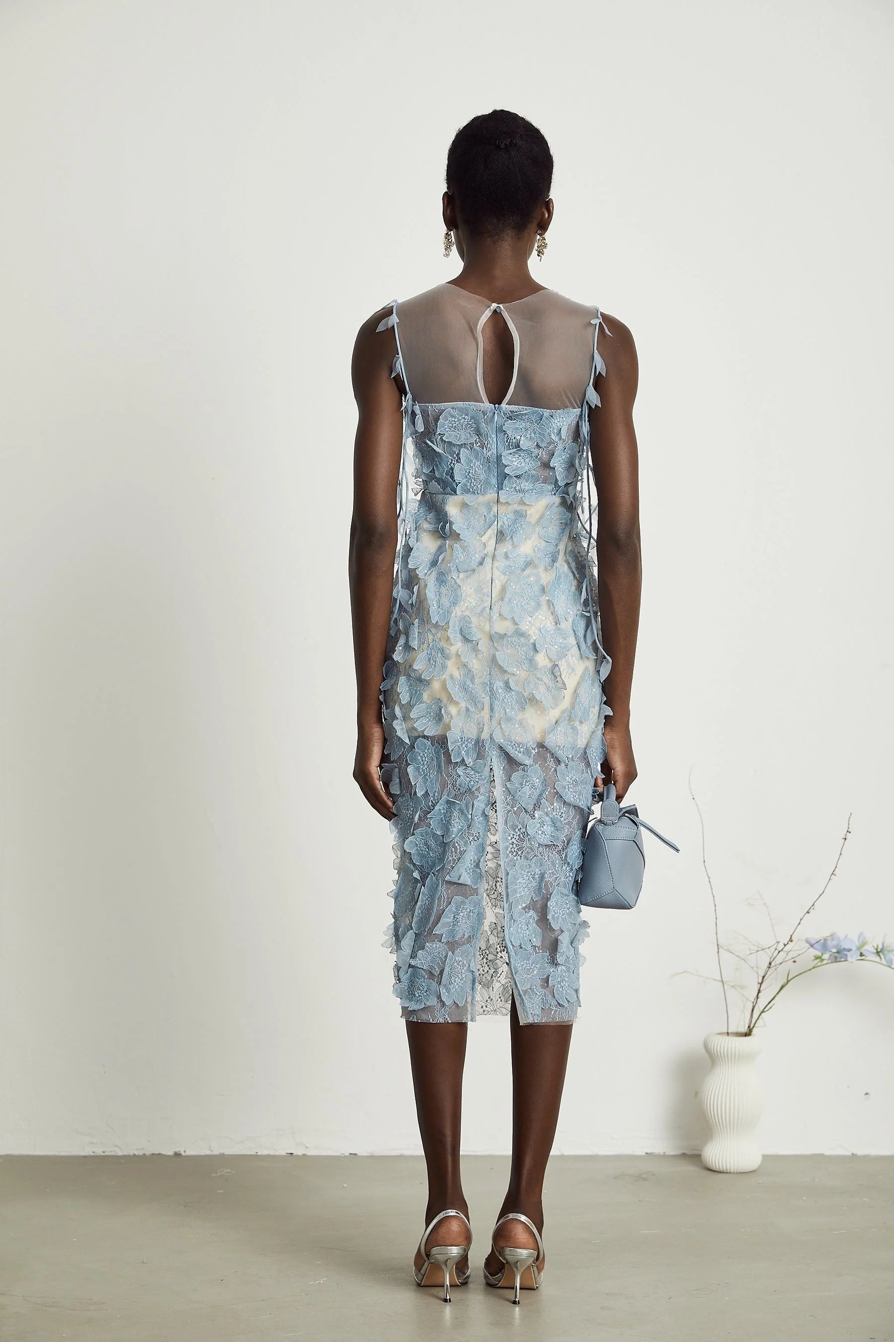 Olessia fauxflower lace midi dress