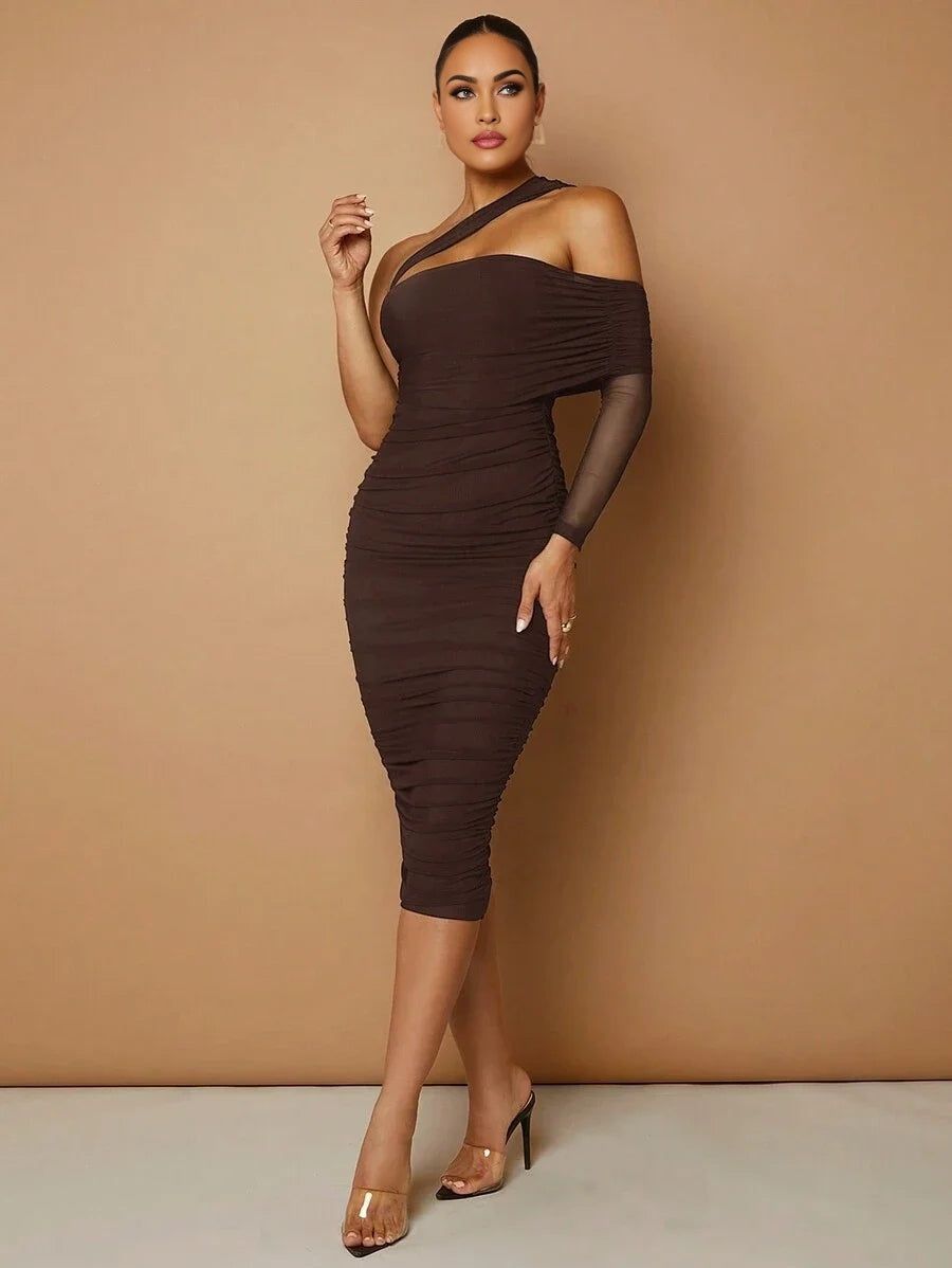One Shoulder Ruffle Bodycon Dress