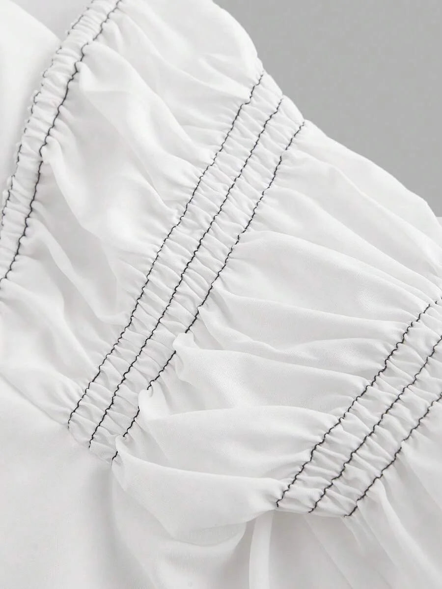 One Shoulder Crop Top White Shirt With Bow Tie In Front Sexy Shirt Vacation Wear Summer Shirt Valentines Day