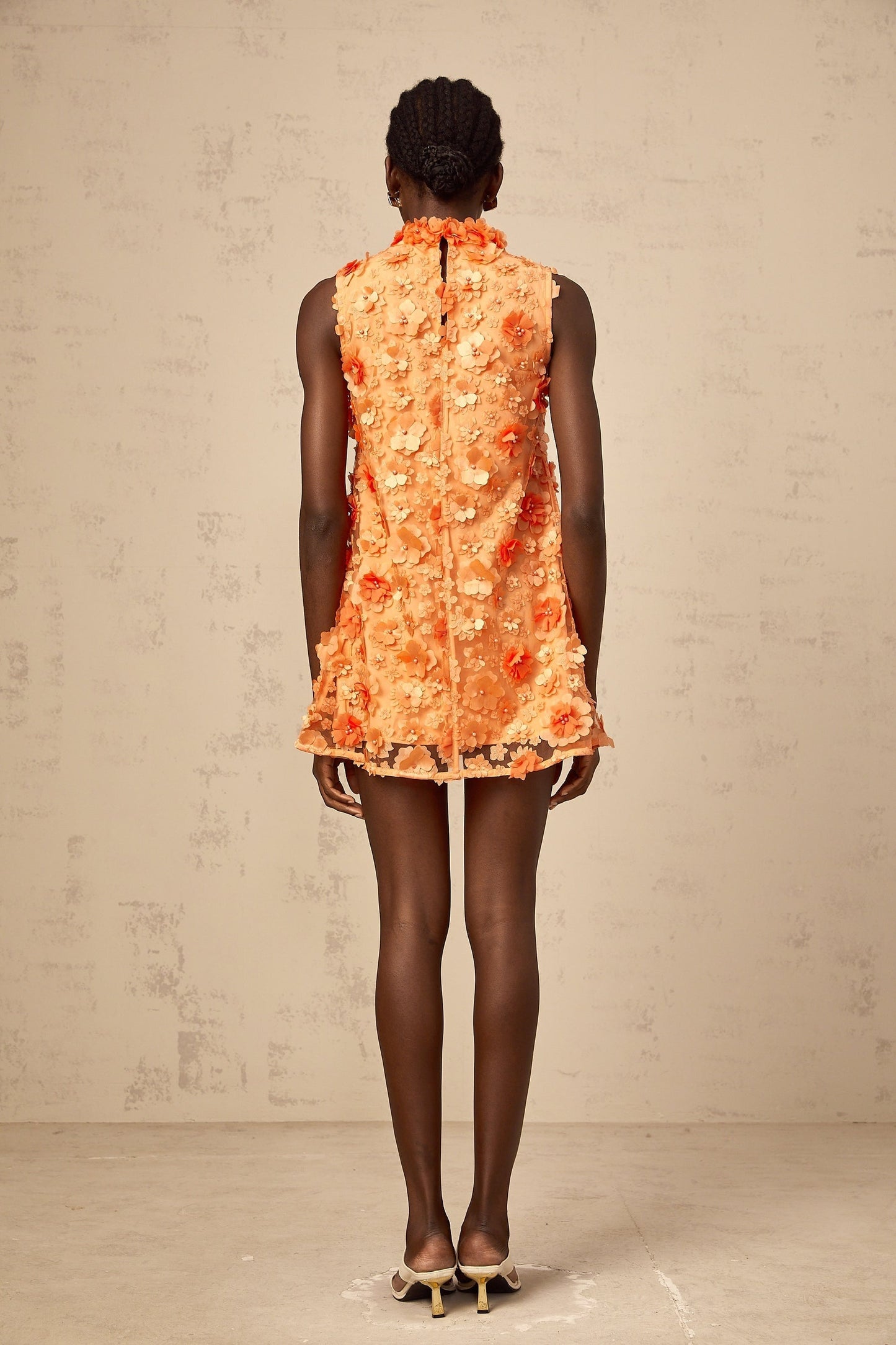 Orphée orange fauxflower mini dress
