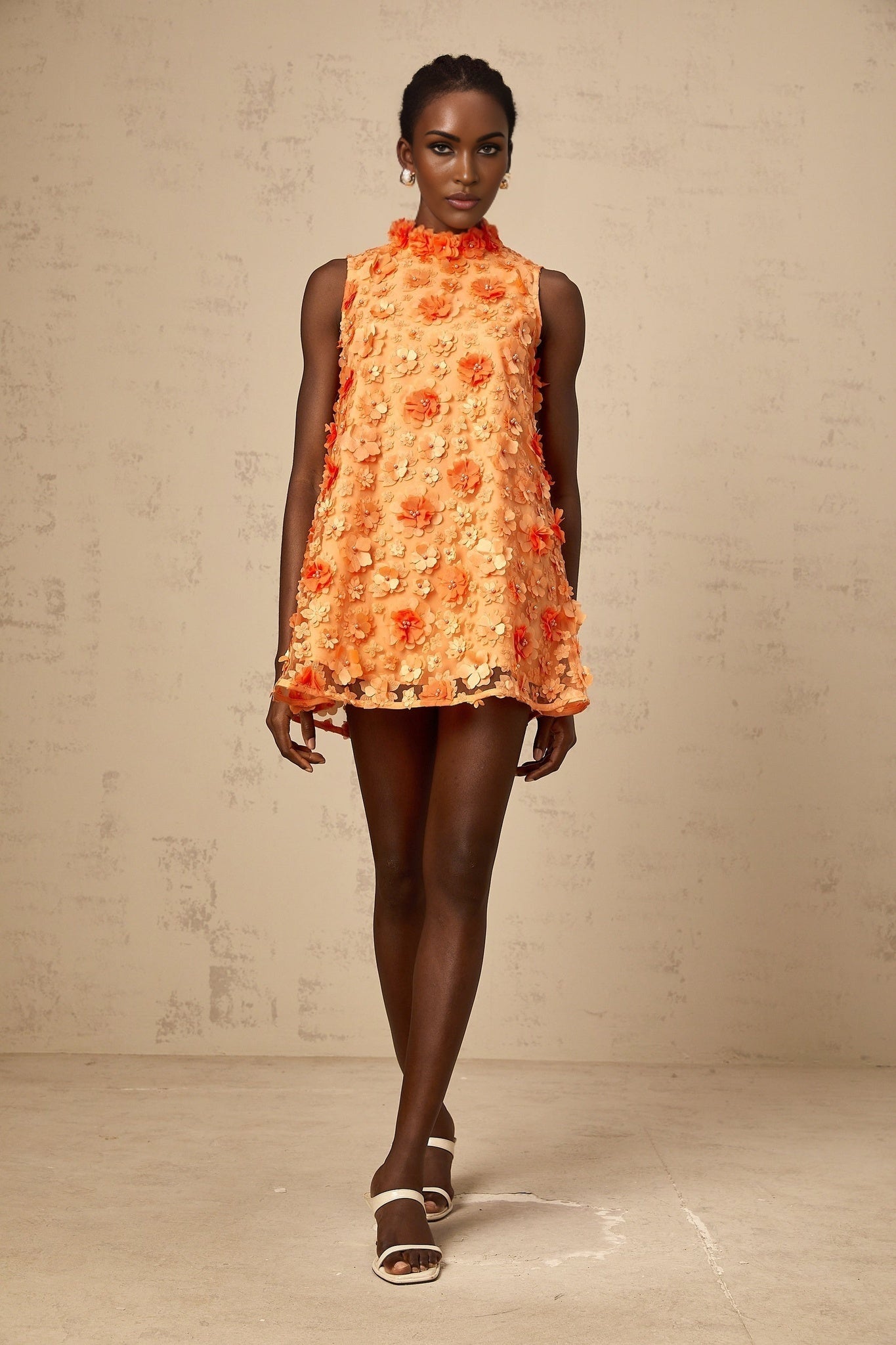 Orphée orange fauxflower mini dress