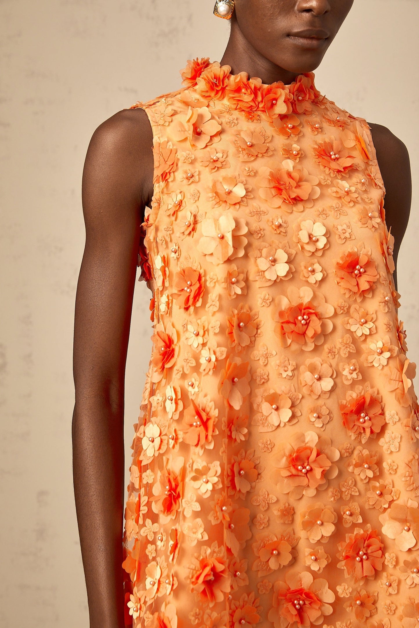 Orphée orange fauxflower mini dress