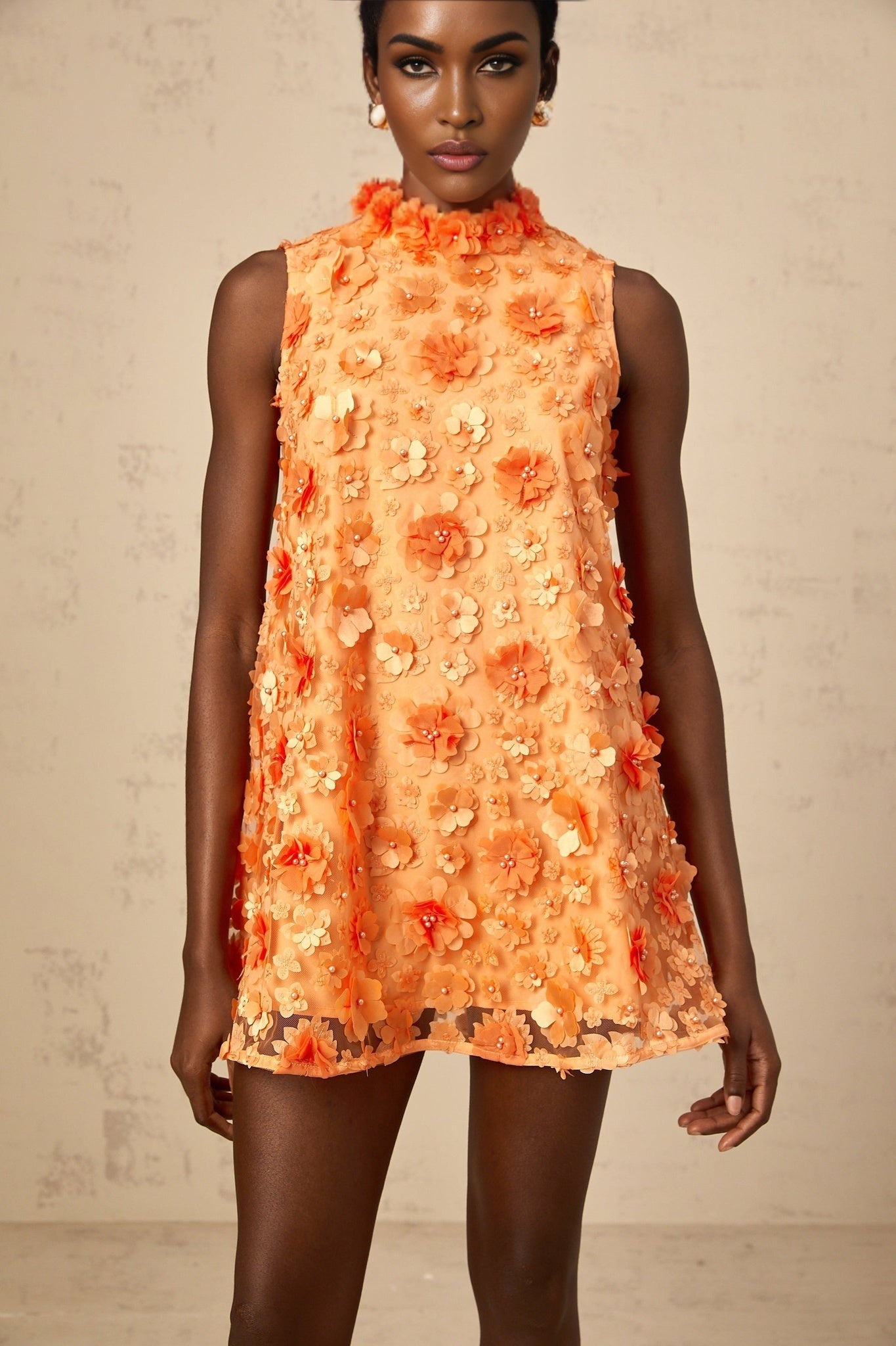Orphée orange fauxflower mini dress