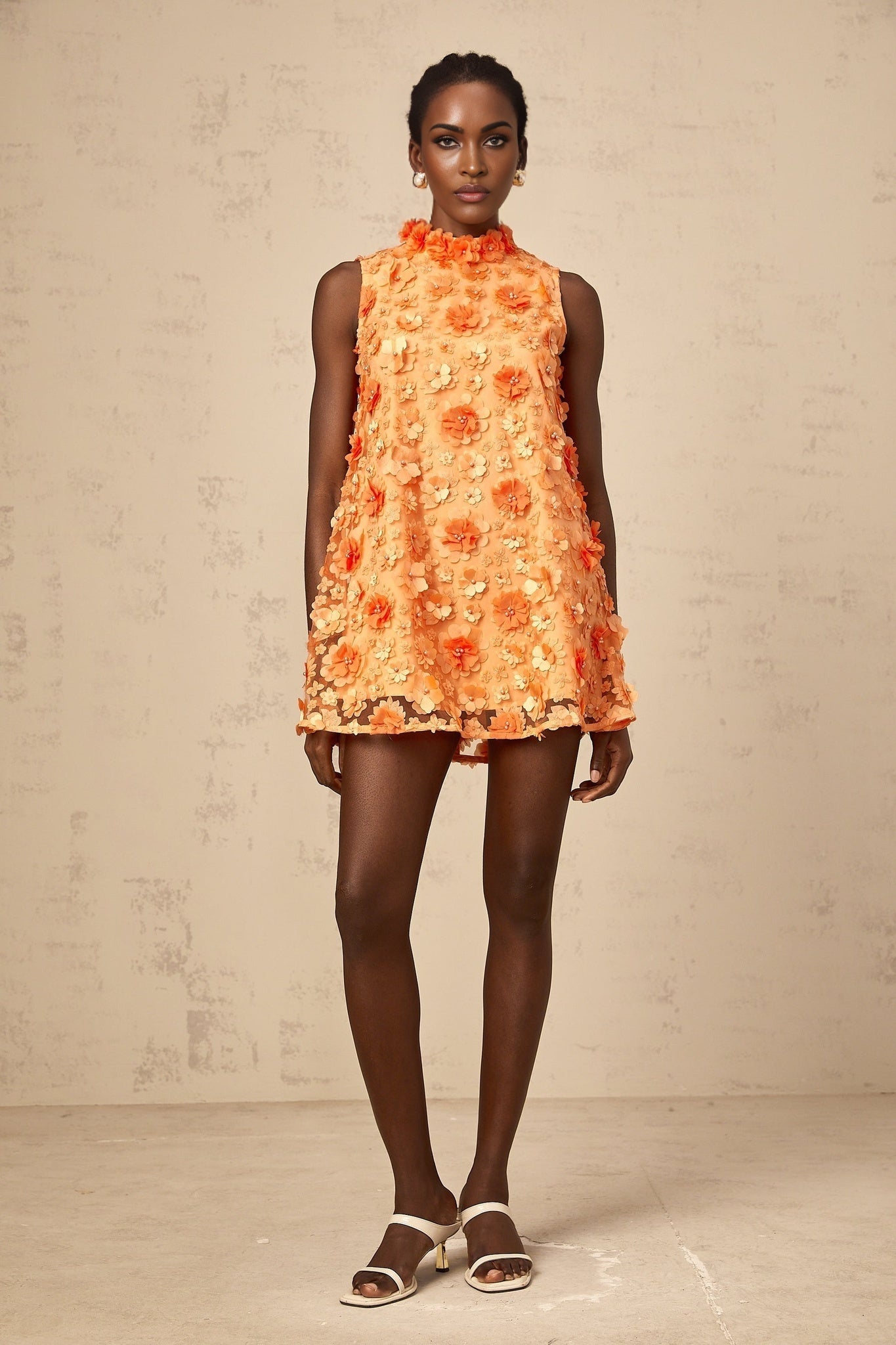 Orphée orange fauxflower mini dress