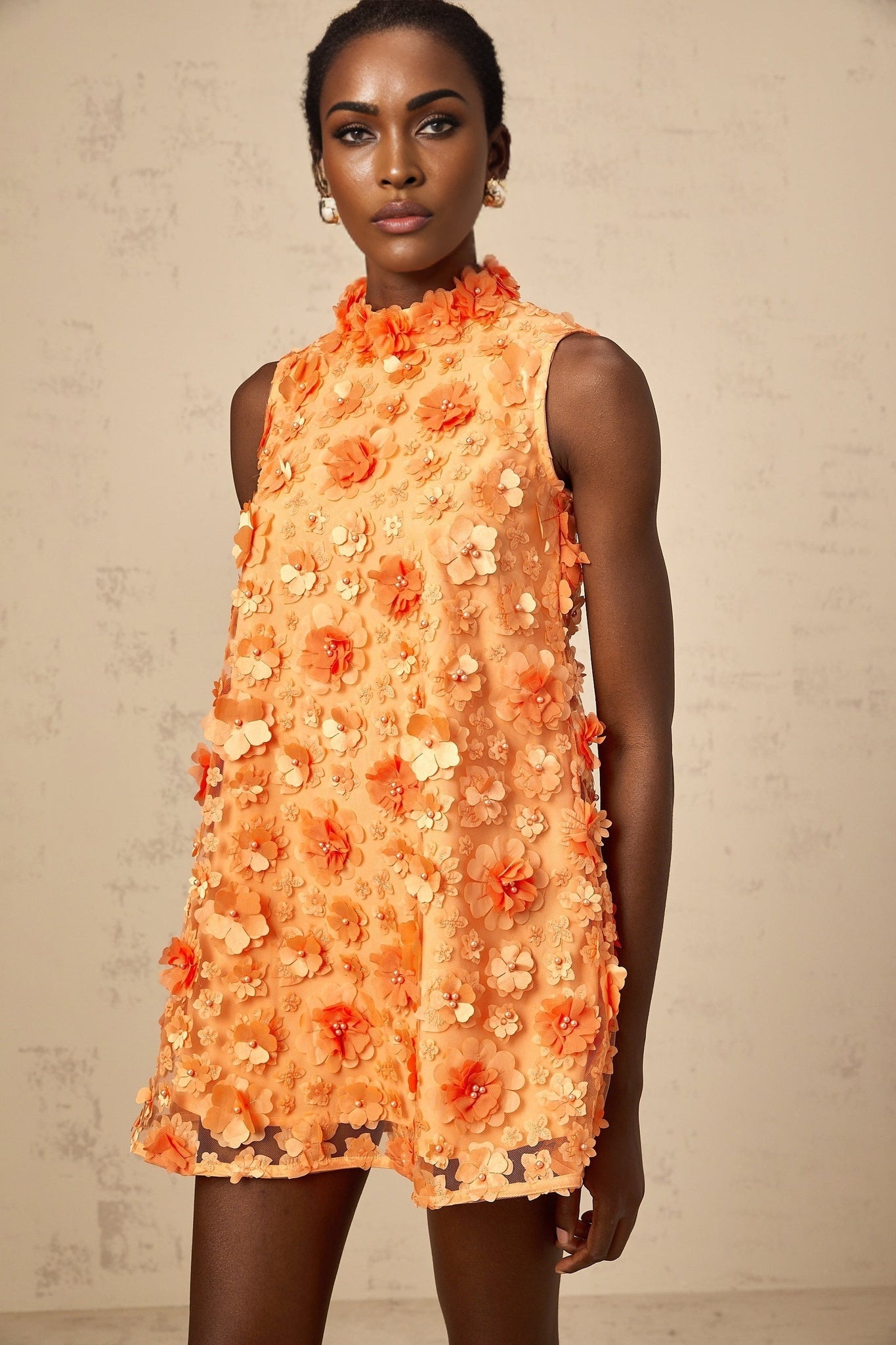 Orphée orange fauxflower mini dress