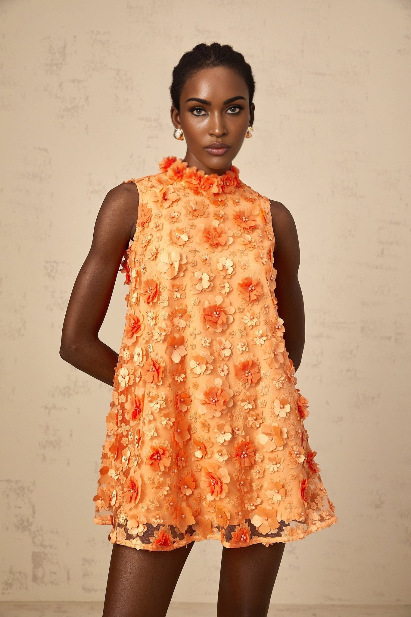 Orphée orange fauxflower mini dress