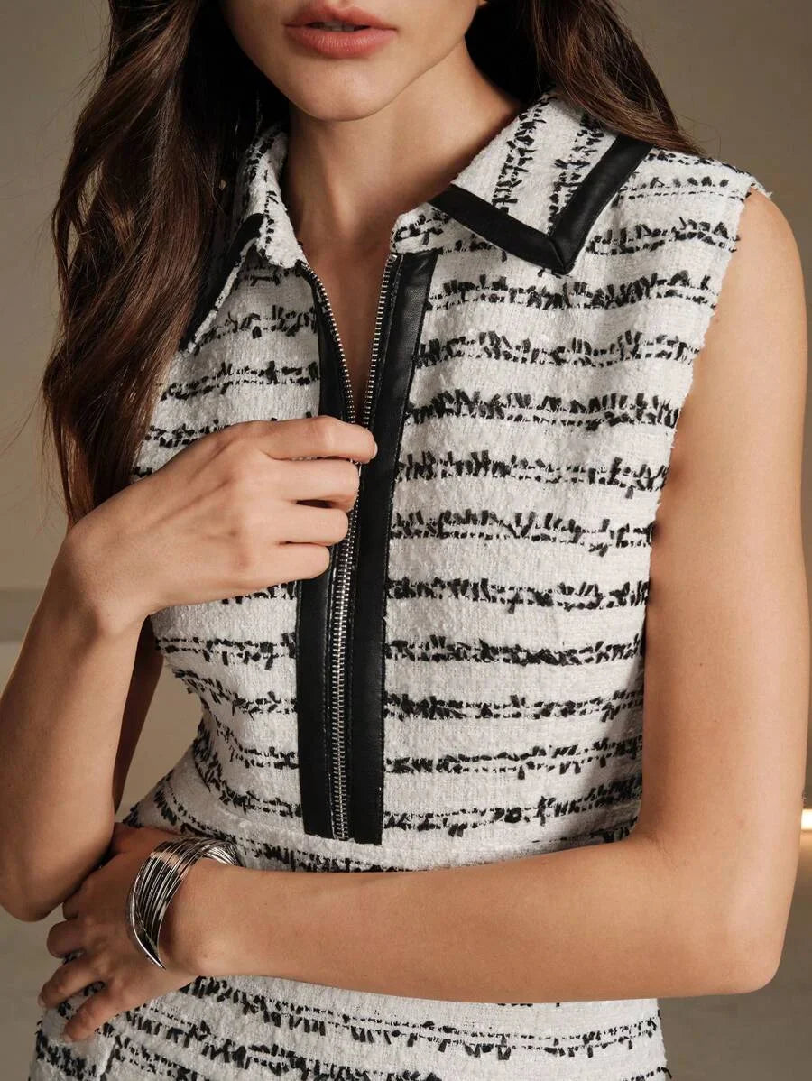 Patchwork Leather Striped Jumper Dress For Women AutumnWinter