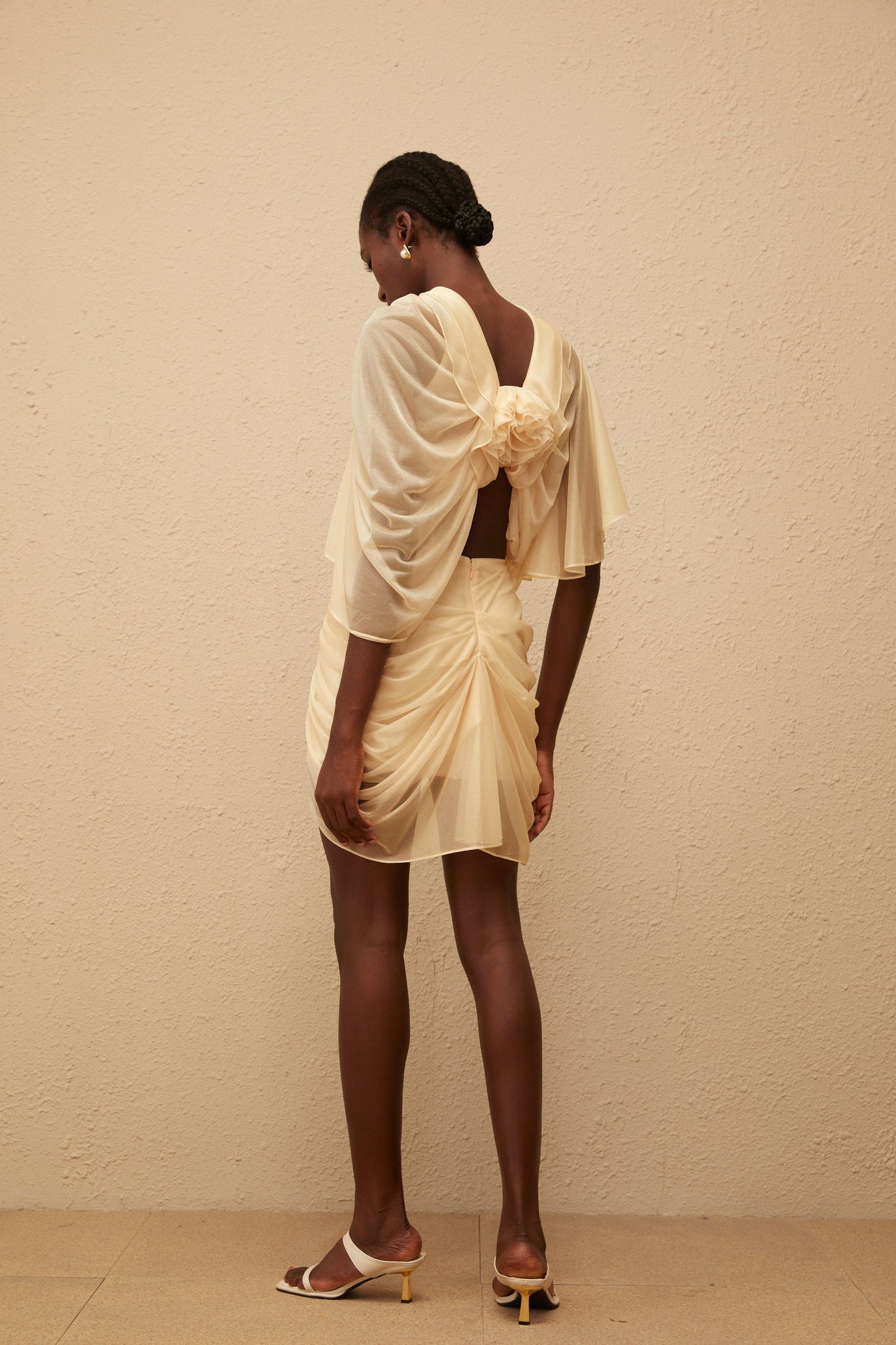 Pénombre Neutral Ruched Tulle Top Skirt Set