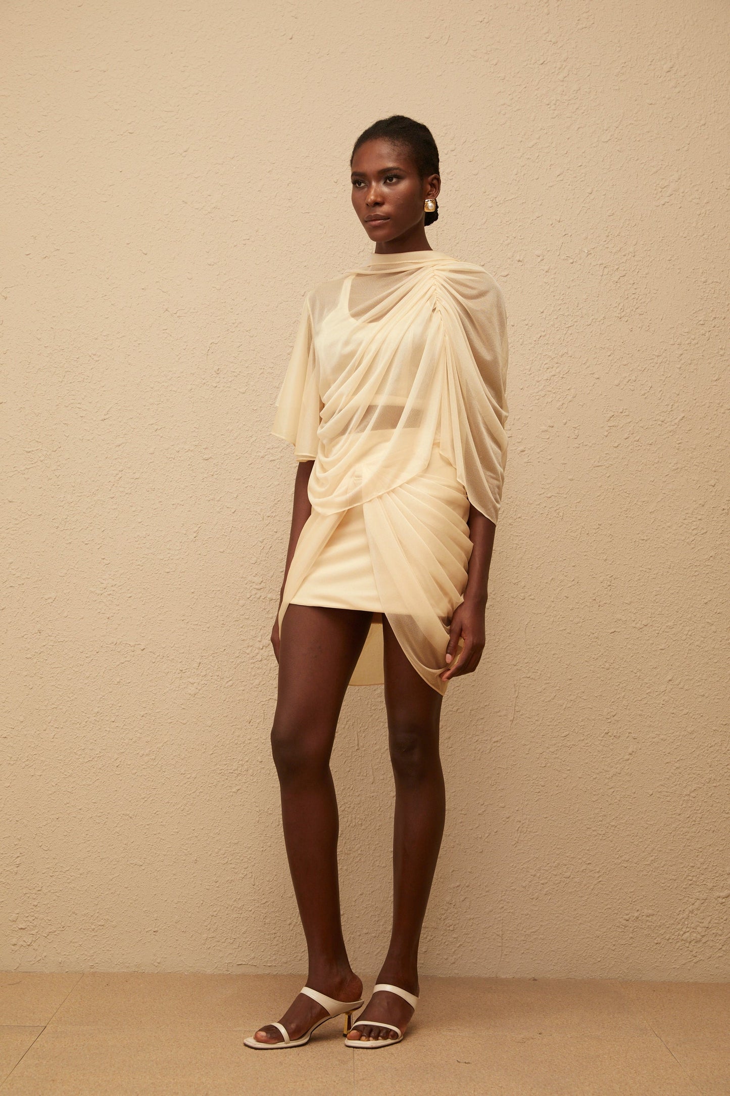 Pénombre Neutral Ruched Tulle Top Skirt Set