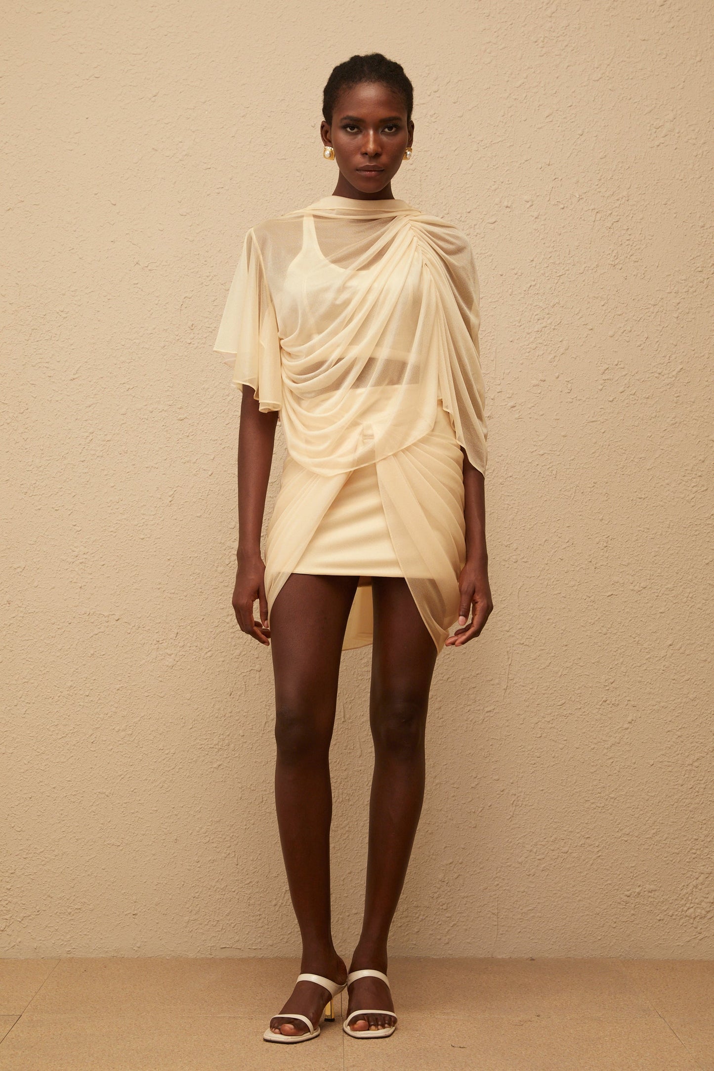Pénombre Neutral Ruched Tulle Top Skirt Set