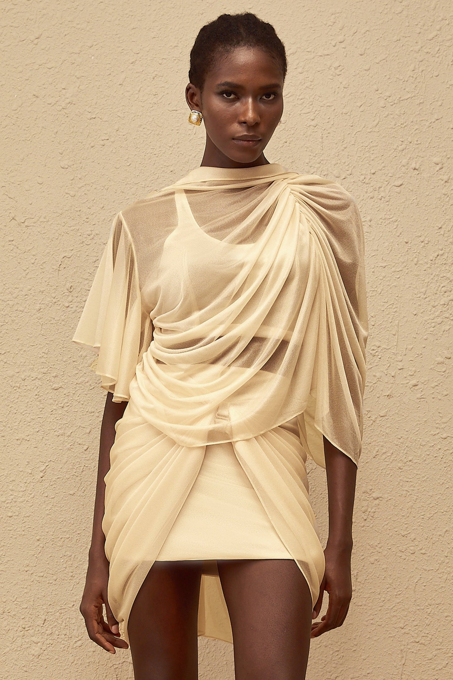 Pénombre Neutral Ruched Tulle Top Skirt Set