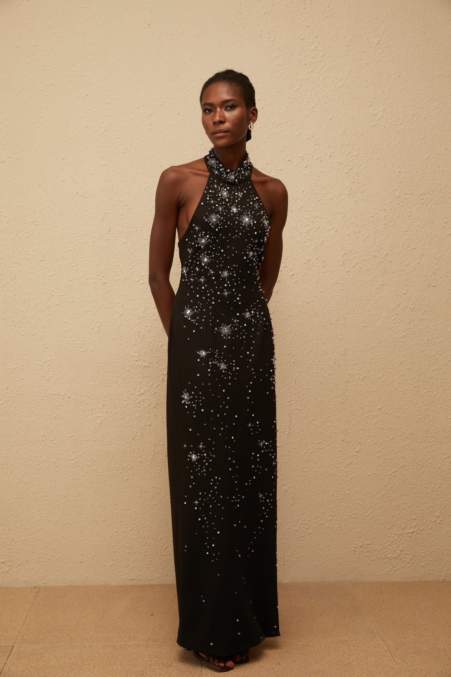 Perle Black Embellished Skinny Cut Maxi Dress
