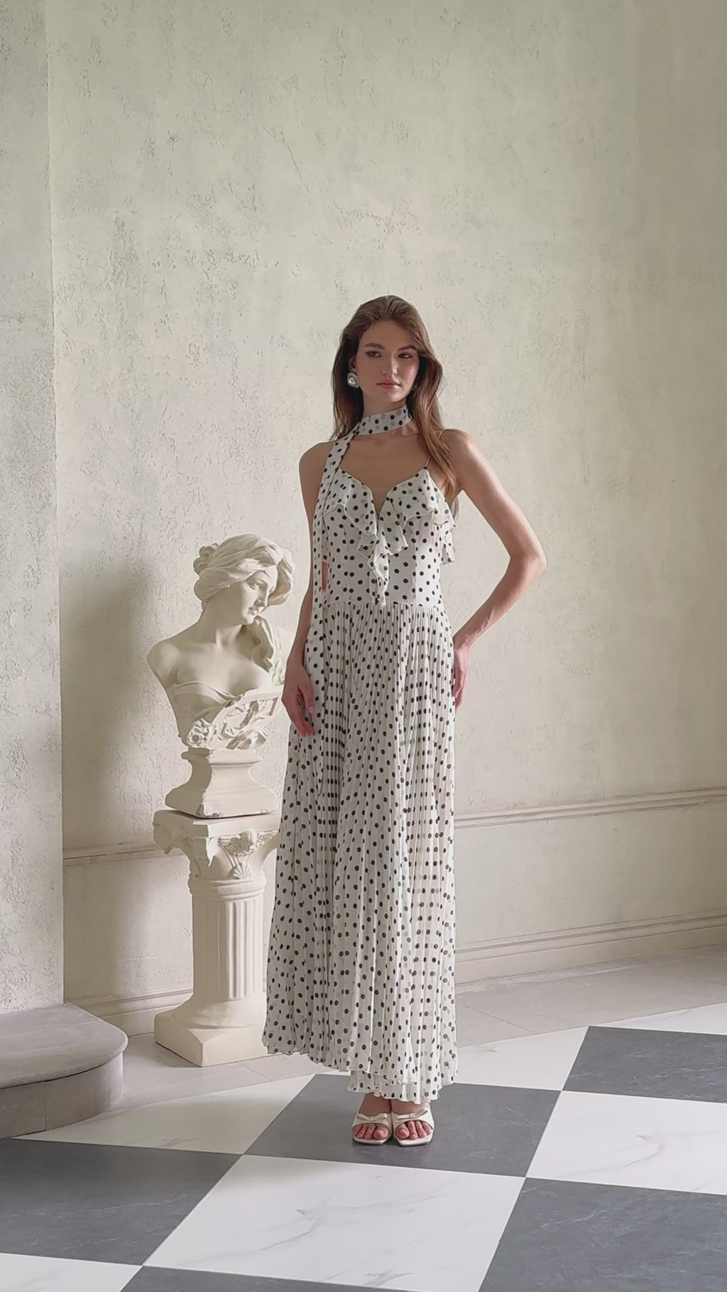 Persephone White Polka Dot Pleated Maxi Dress