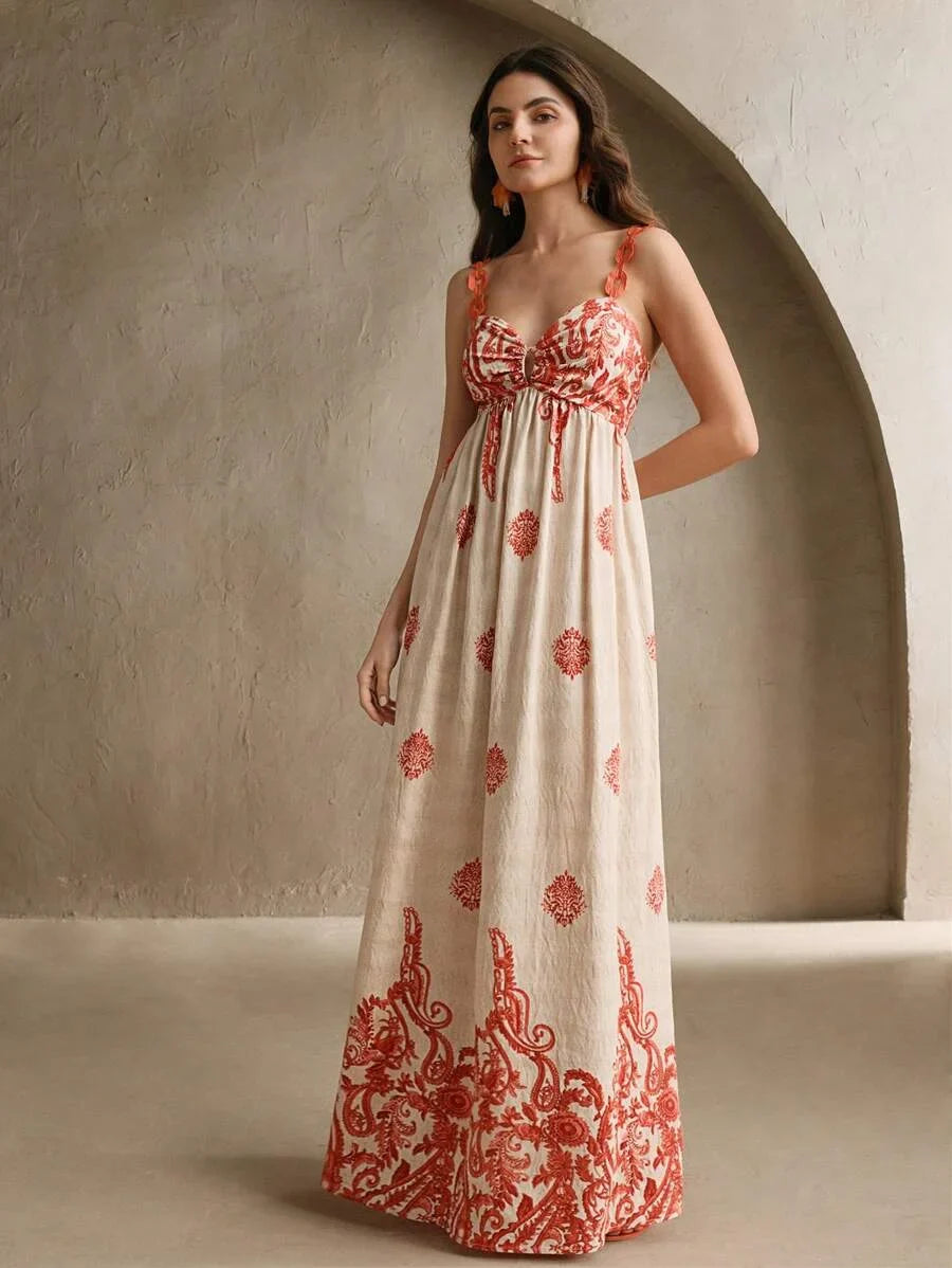 Peylow Orange Contrast Print Dress Sexy Bohemian Beach Dress For Women SpringSummer Outfits