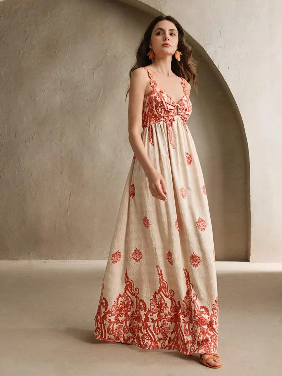 Peylow Orange Contrast Print Dress Sexy Bohemian Beach Dress For Women SpringSummer Outfits