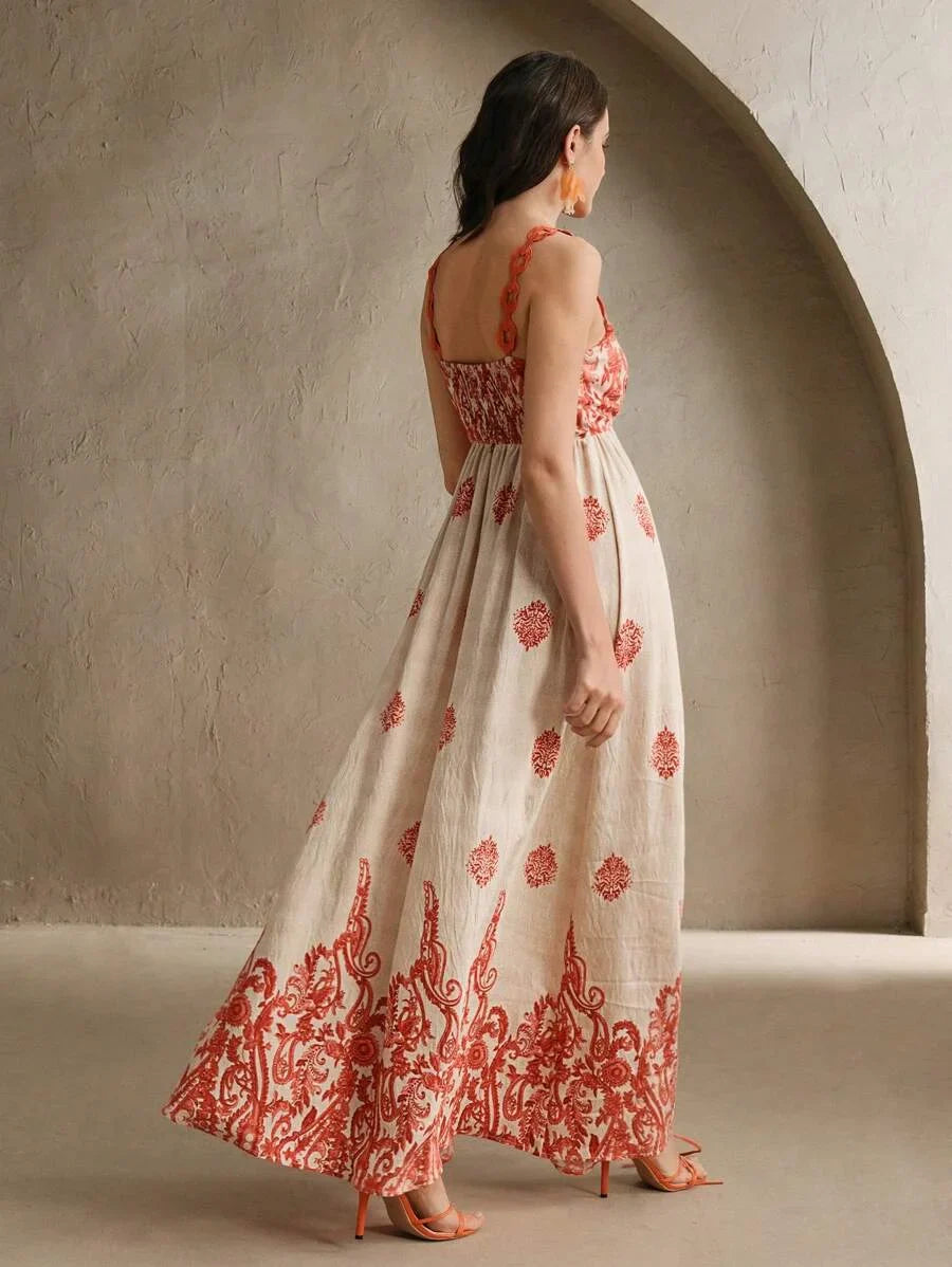 Peylow Orange Contrast Print Dress Sexy Bohemian Beach Dress For Women SpringSummer Outfits