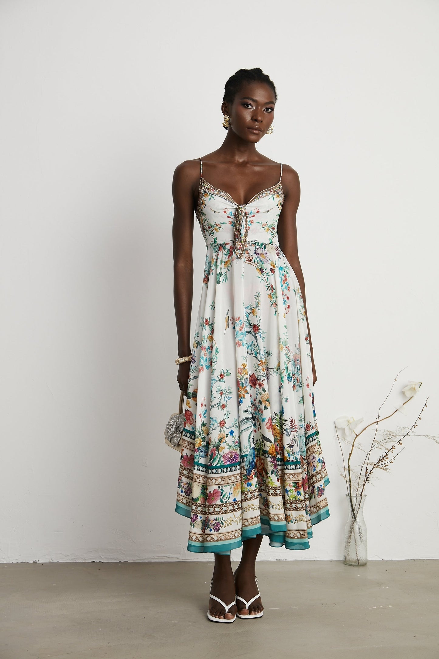 Philippine floralprint embellished midi dress