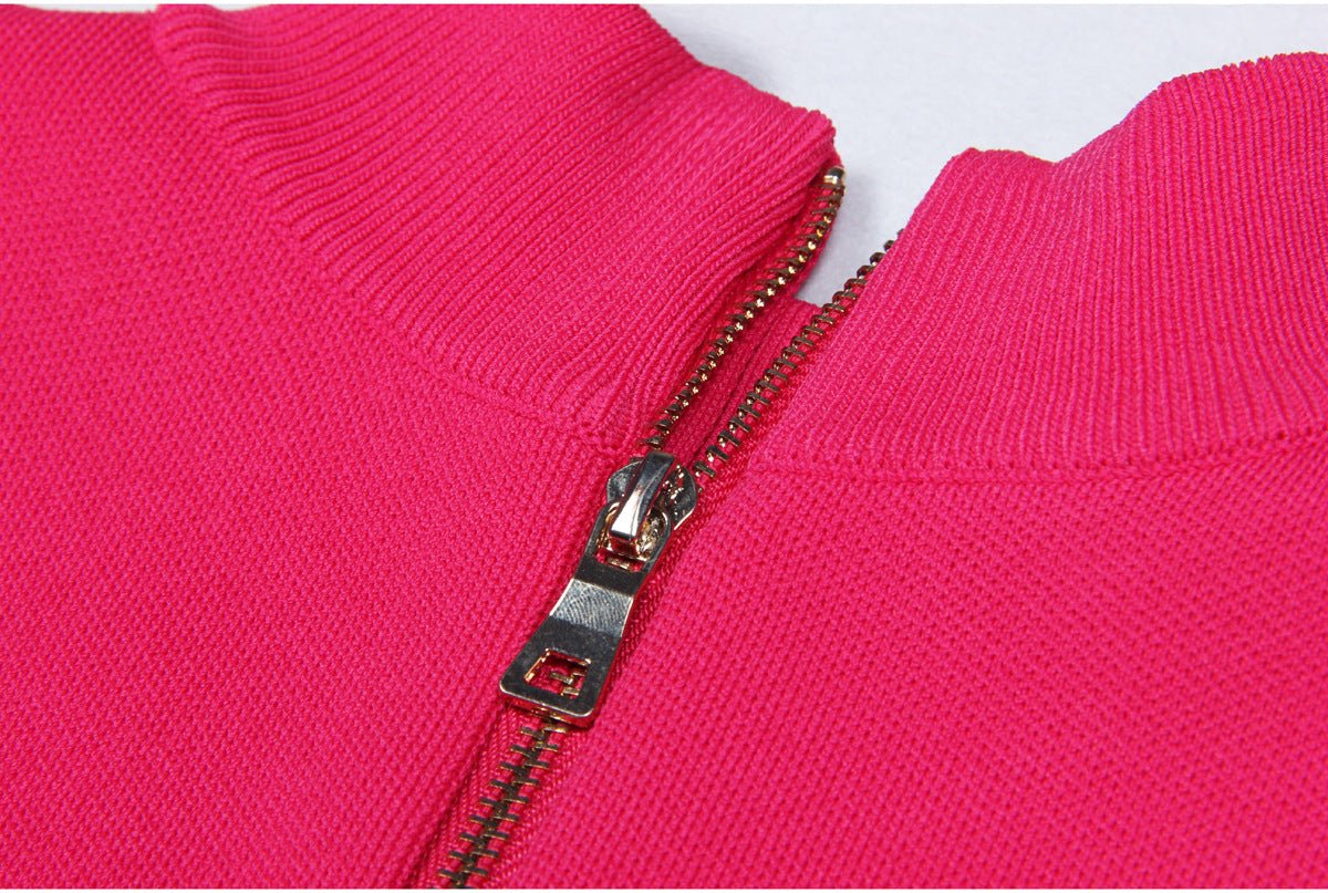 Fitted pink geometric cutout dress with metallic accents