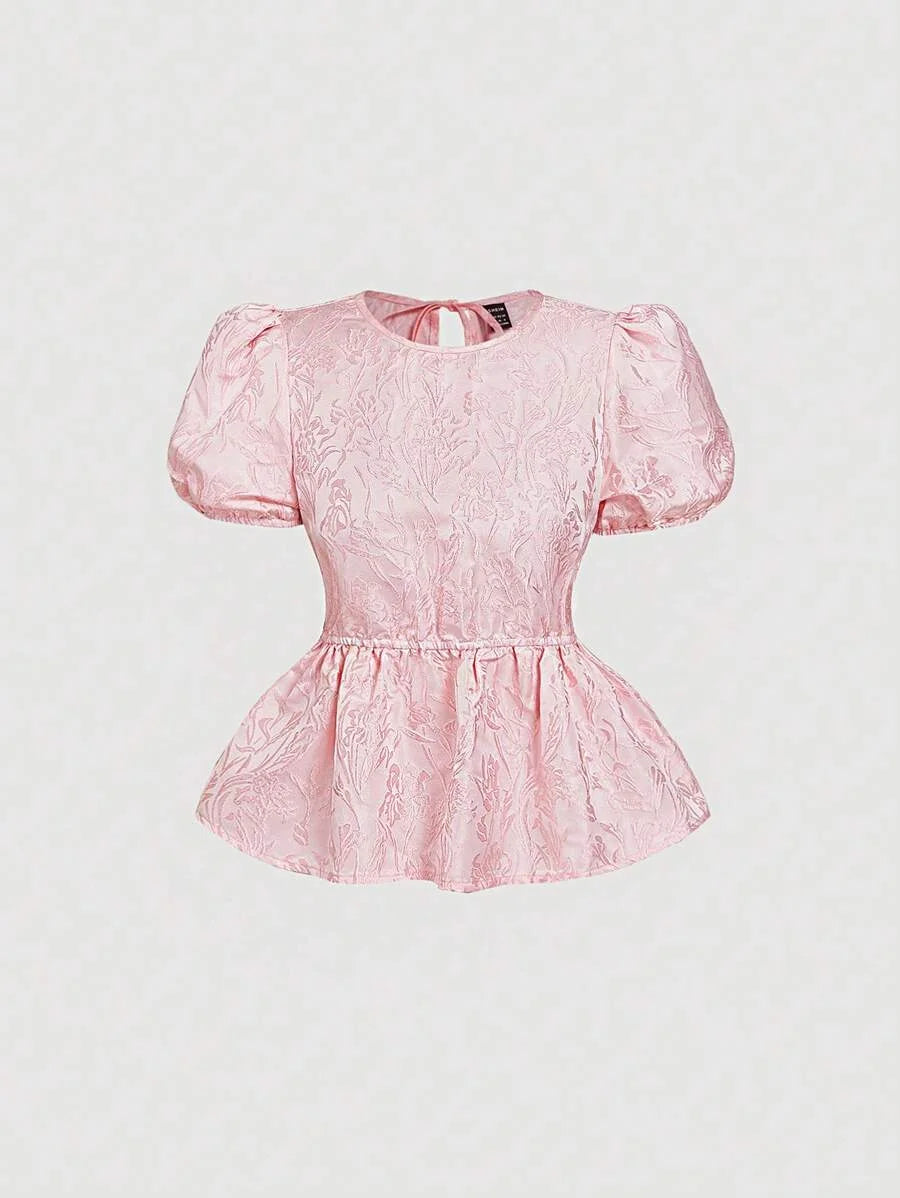 Pink Romantic Cute LaceUp Blouse Top For Women Outerwear