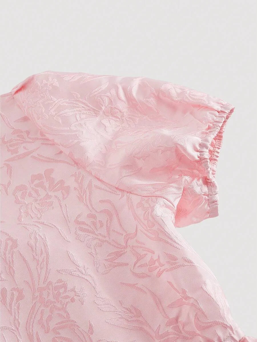Pink Romantic Cute LaceUp Blouse Top For Women Outerwear