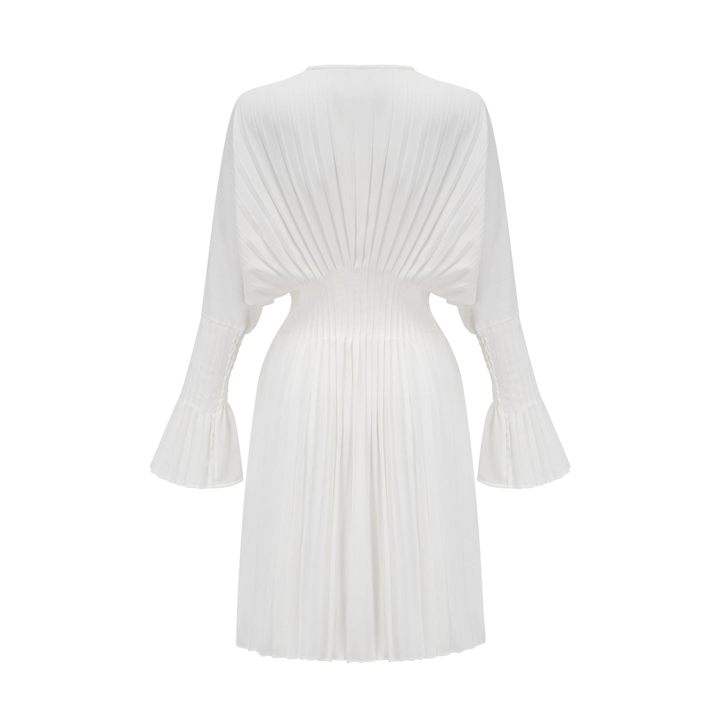 Plissiertes Minikleid in Claudette Stil mit V Ausschnitt Kurzes elegantes Kleid mit gefalteter Textur