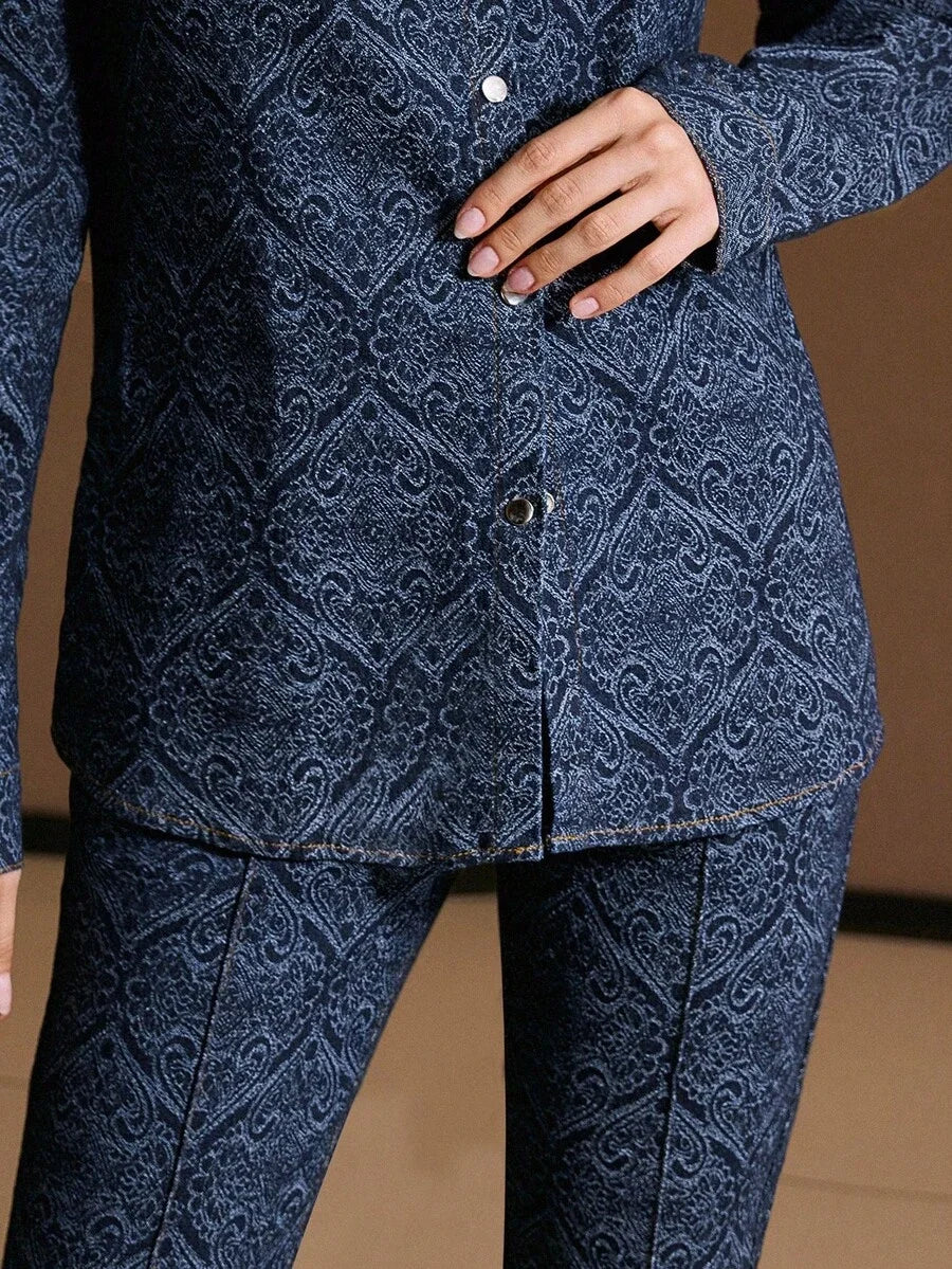 PREMIUM ALL OVER PRINT BUTTON UP DENIM TOP