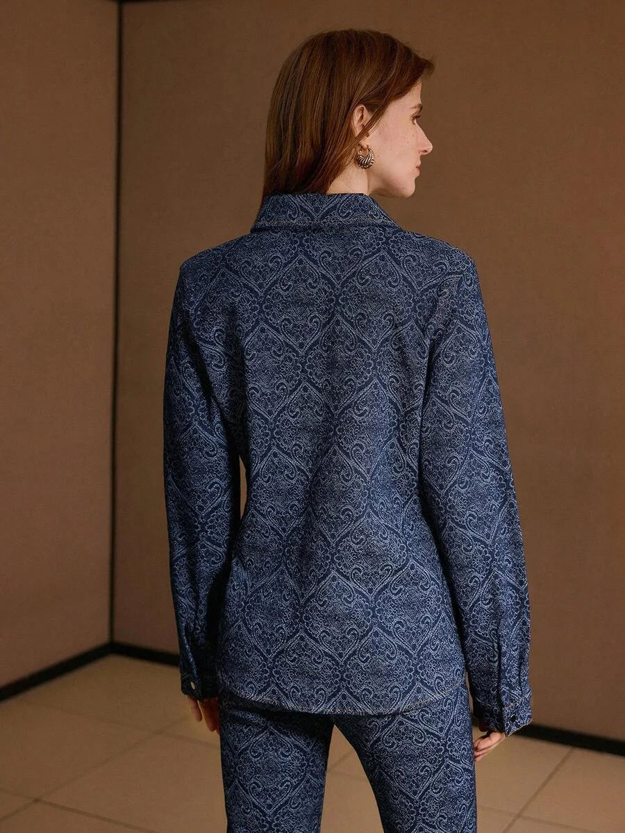 PREMIUM ALL OVER PRINT BUTTON UP DENIM TOP