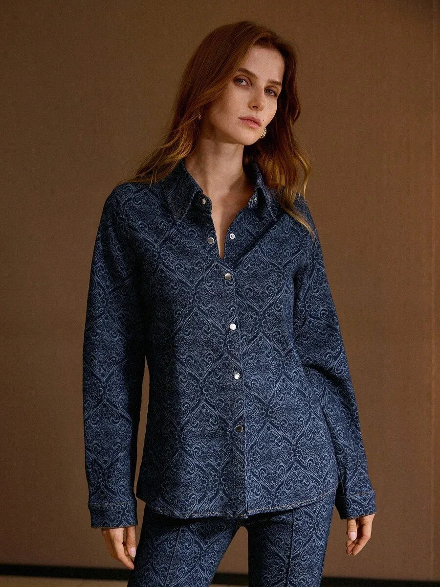 PREMIUM ALL OVER PRINT BUTTON UP DENIM TOP